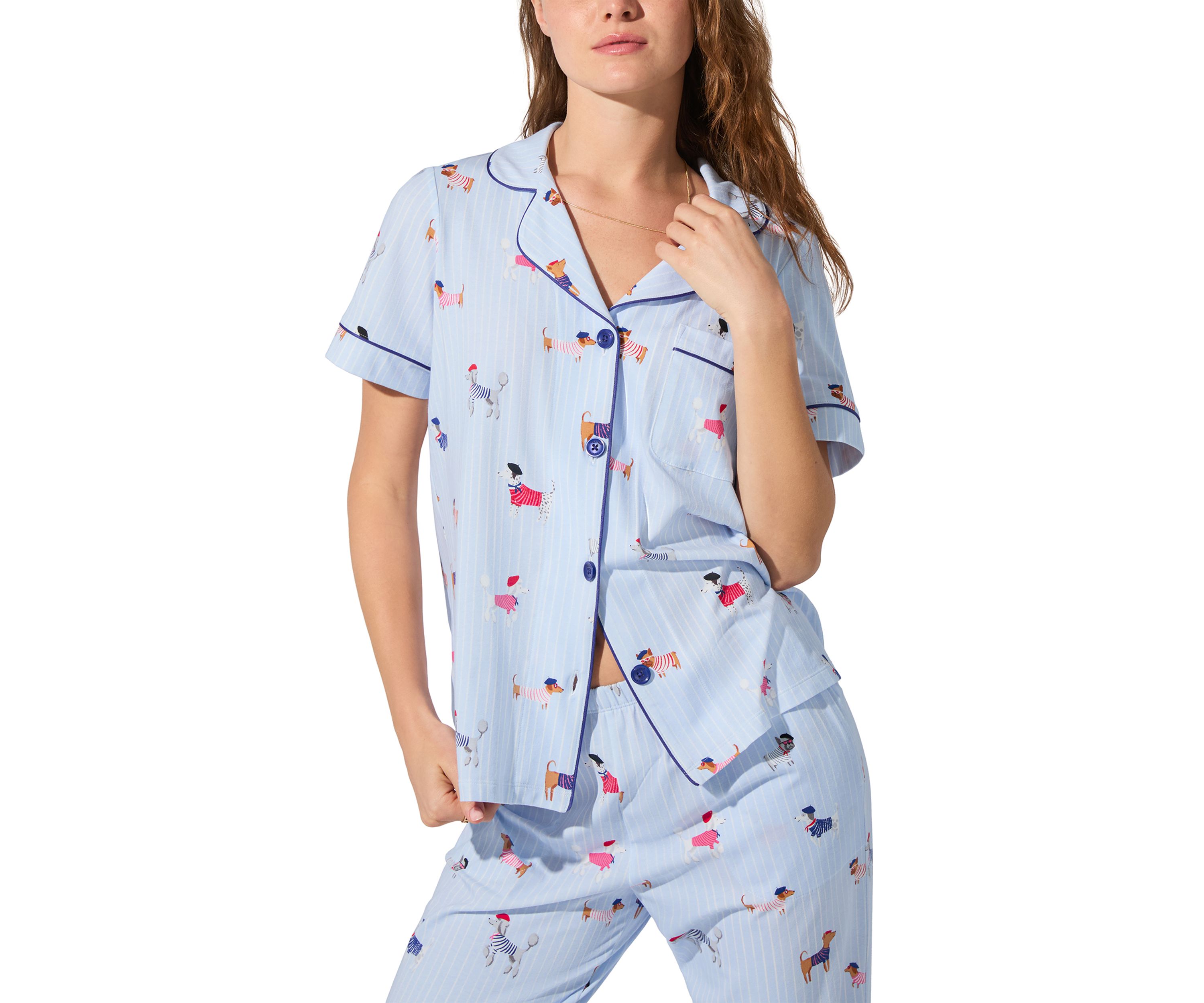  Cotton Knit Short Sleeve Cropped Pajama Set