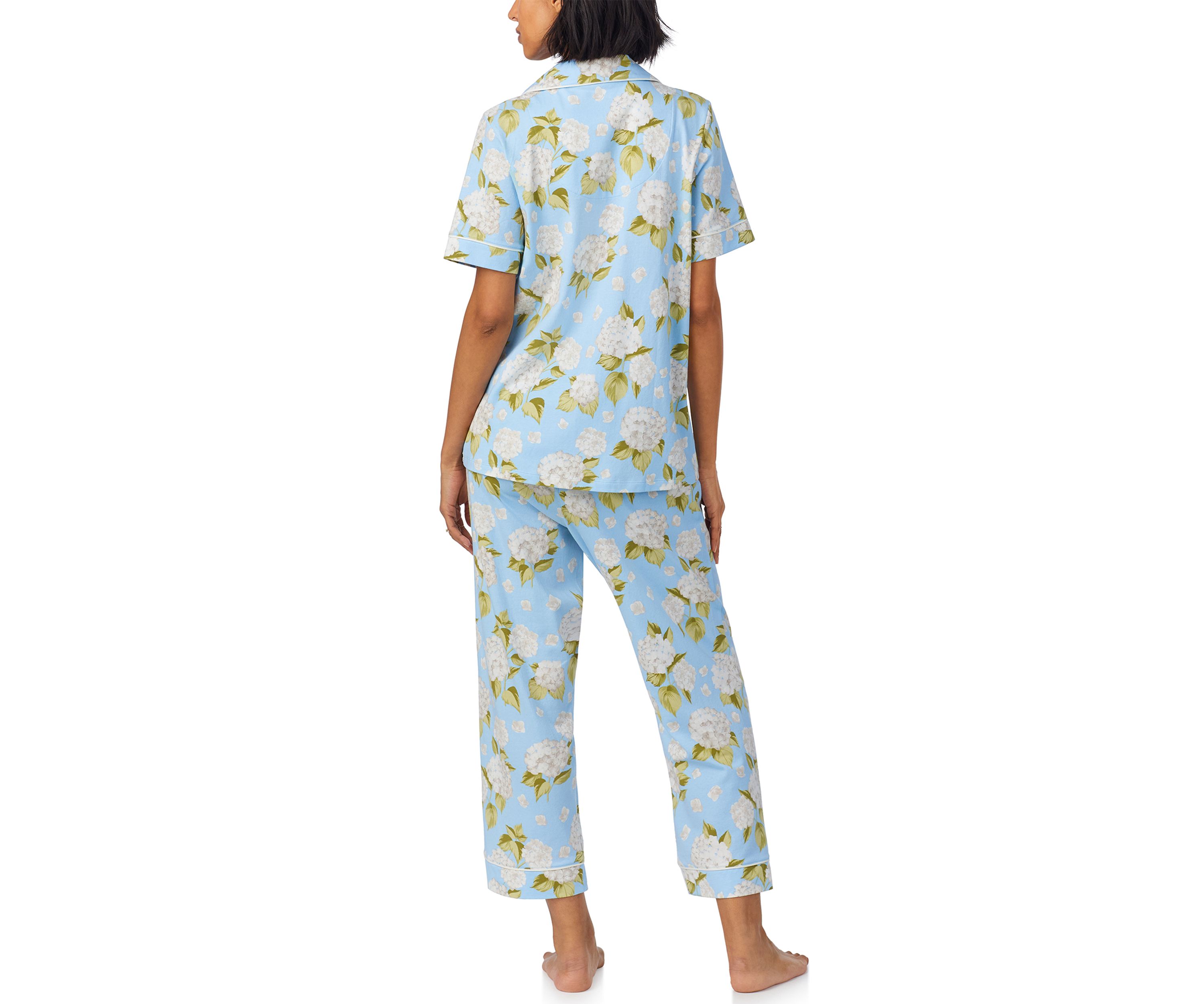 Womens Cotton Knit Short Sleeve Cropped Pajama Set