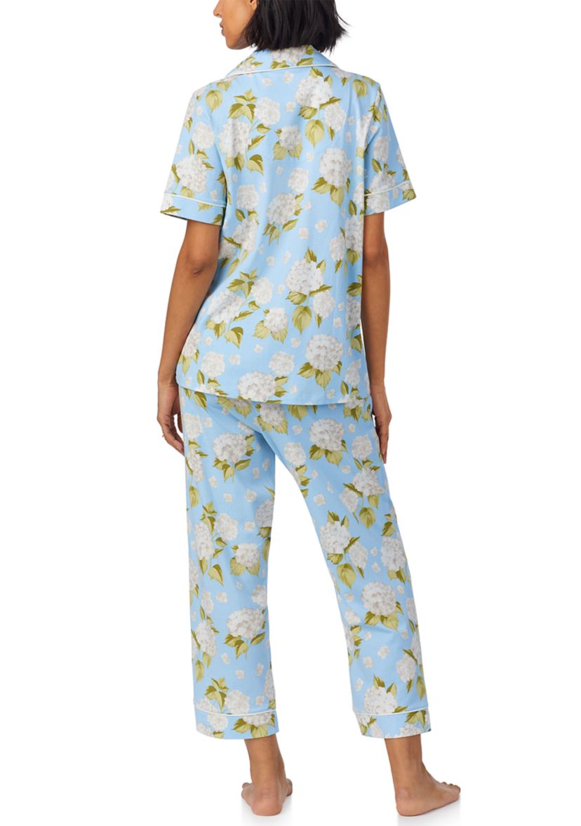Womens Cotton Knit Short Sleeve Cropped Pajama Set
