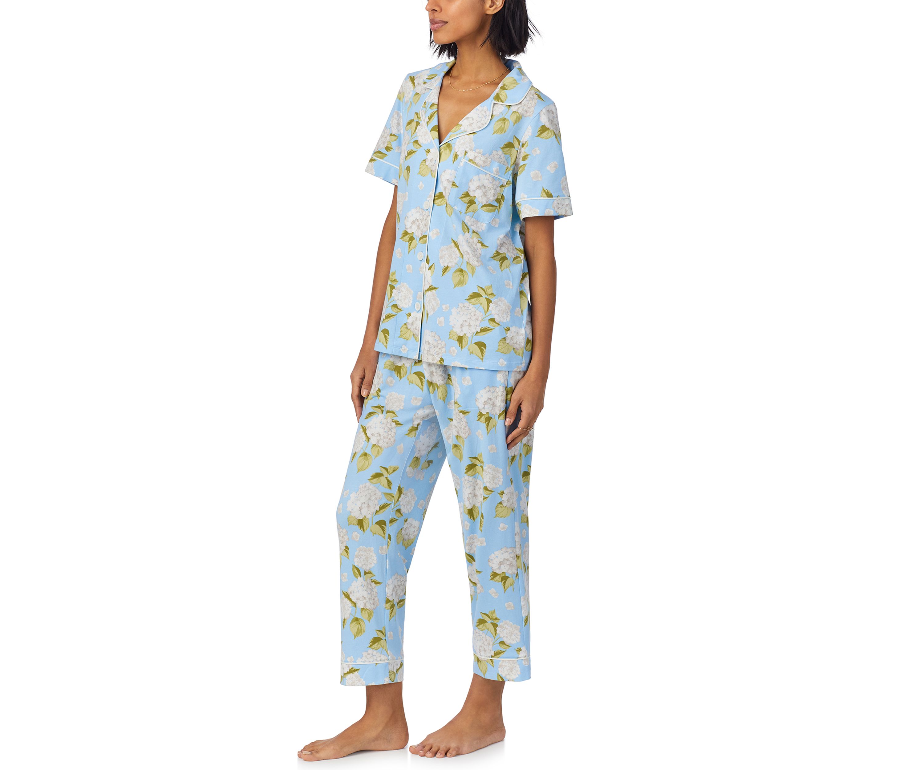Womens Cotton Knit Short Sleeve Cropped Pajama Set