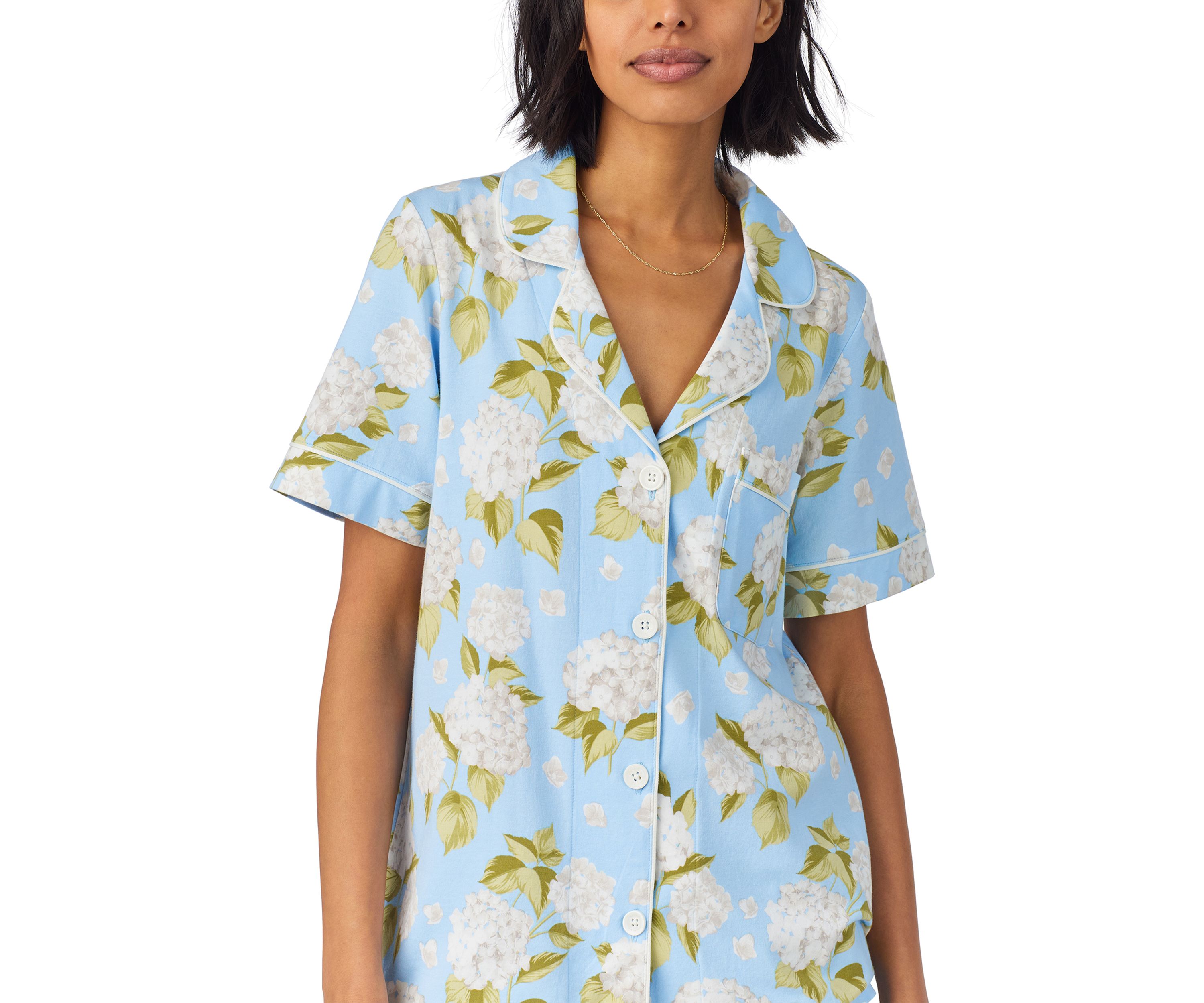 Womens Cotton Knit Short Sleeve Cropped Pajama Set