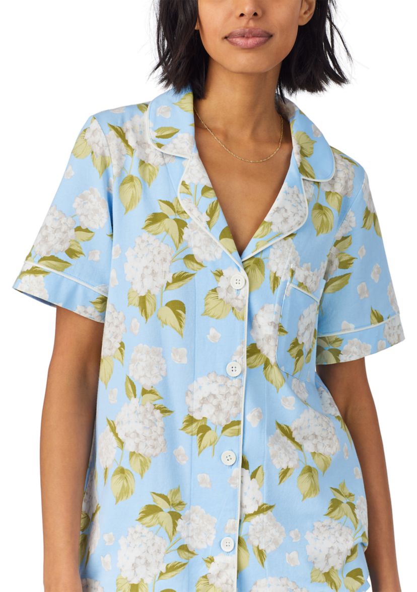 Womens Cotton Knit Short Sleeve Cropped Pajama Set