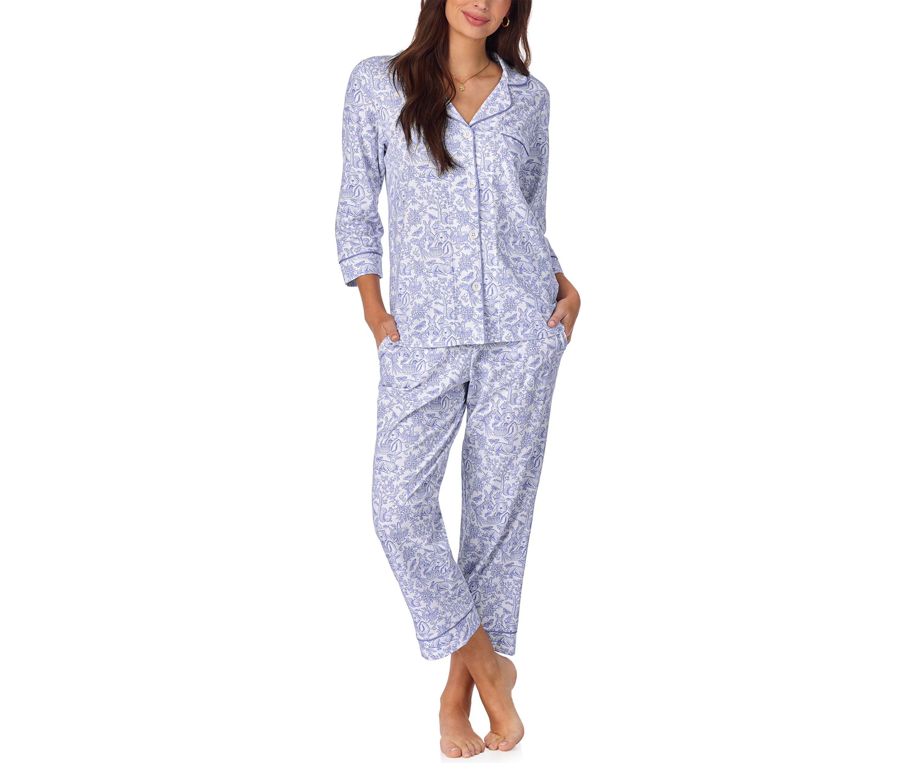Cotton Knit 3/4 Sleeve Cropped Pajama Set 
