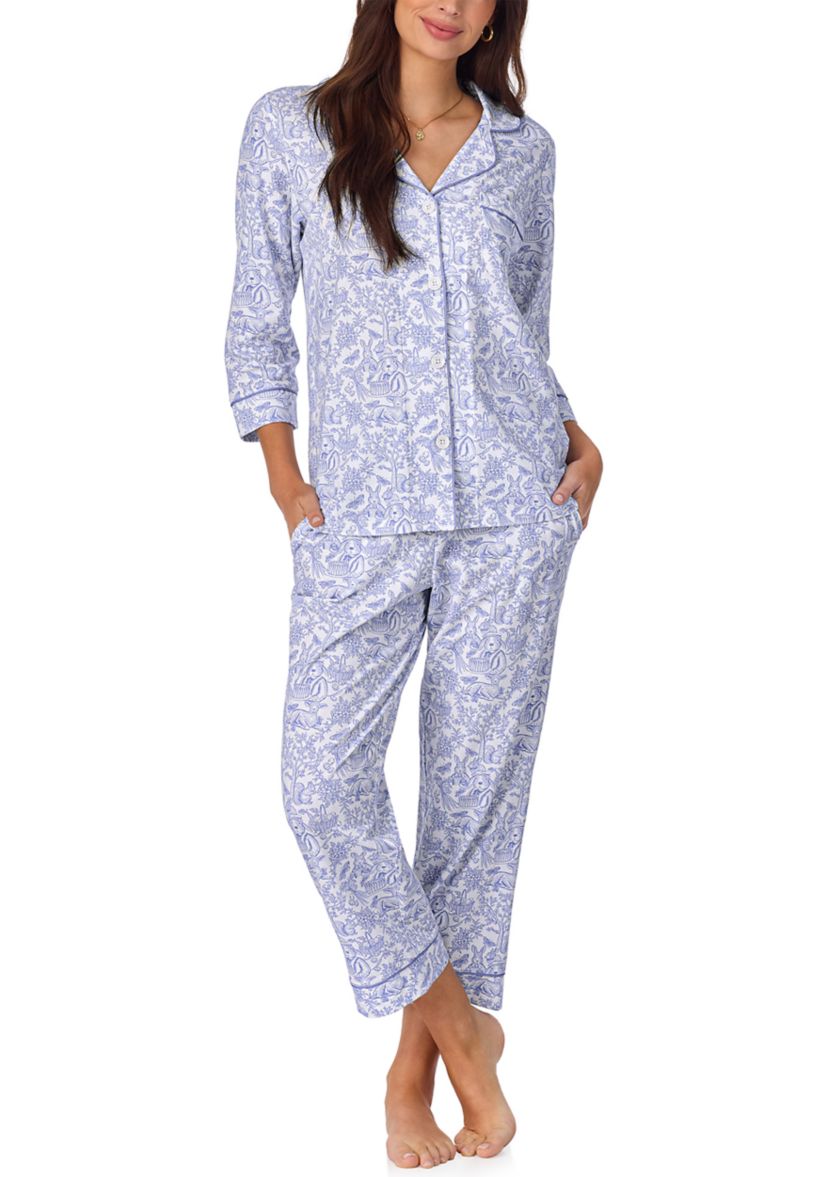 Cotton Knit 3/4 Sleeve Cropped Pajama Set 