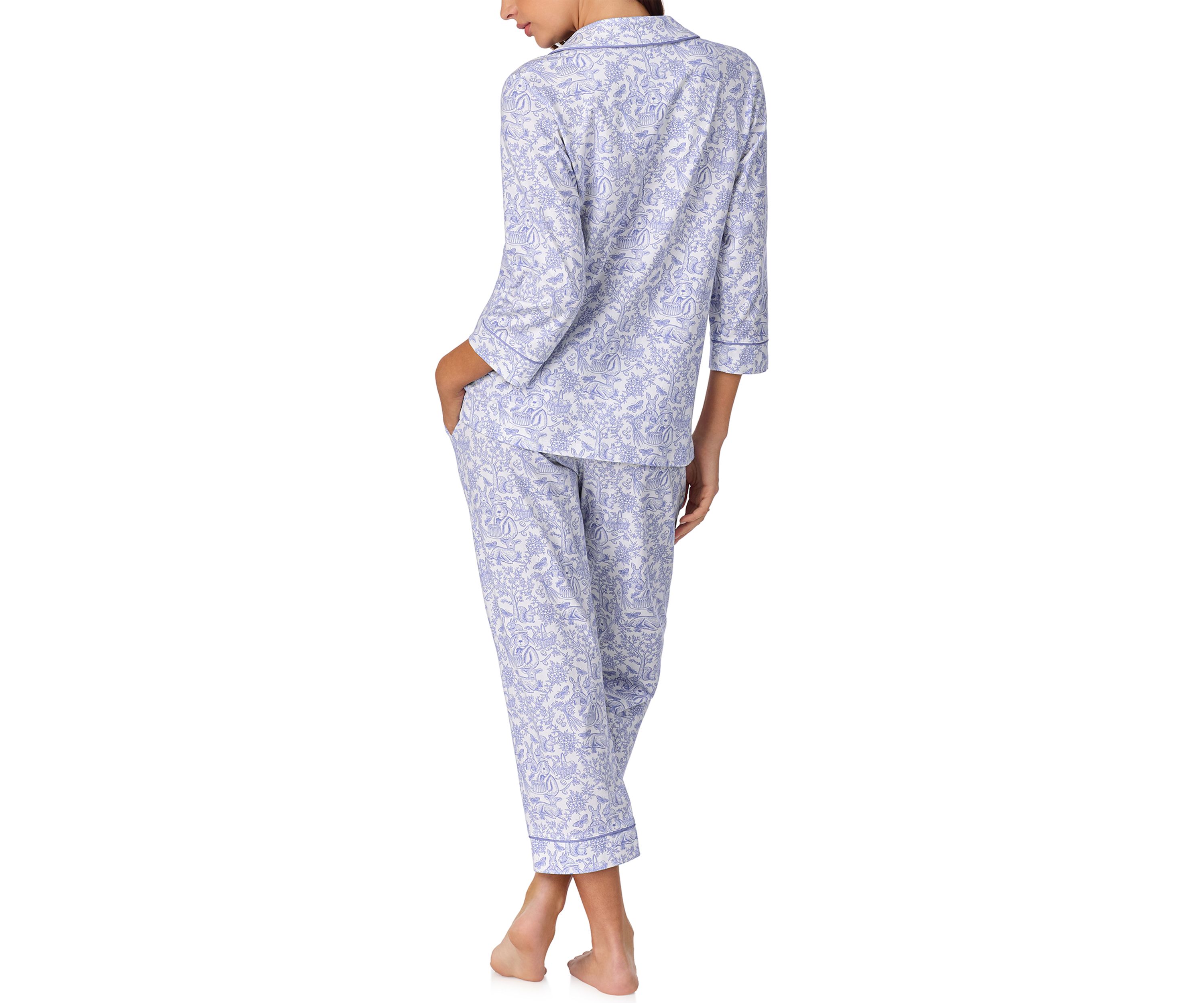 Cotton Knit 3/4 Sleeve Cropped Pajama Set 