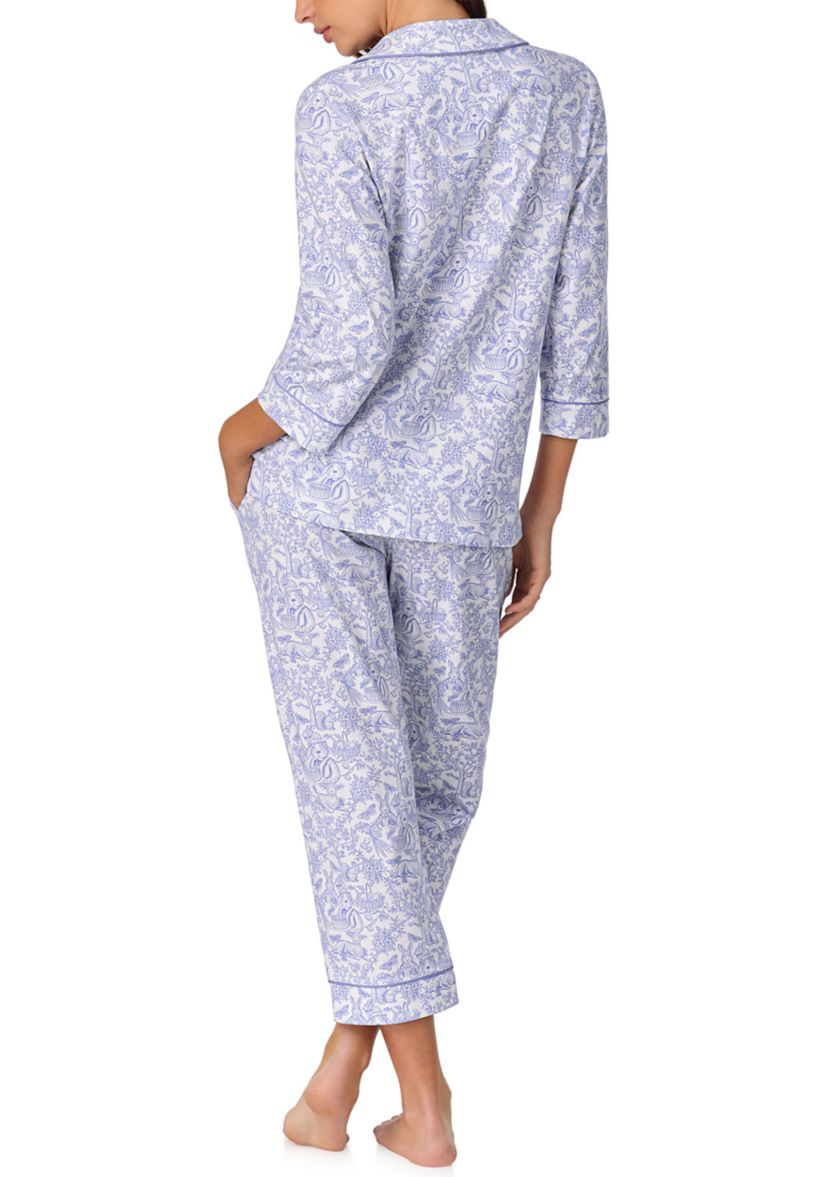 Cotton Knit 3/4 Sleeve Cropped Pajama Set 
