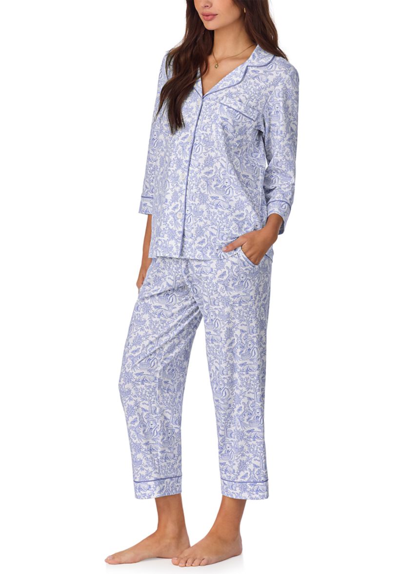 Cotton Knit 3/4 Sleeve Cropped Pajama Set 