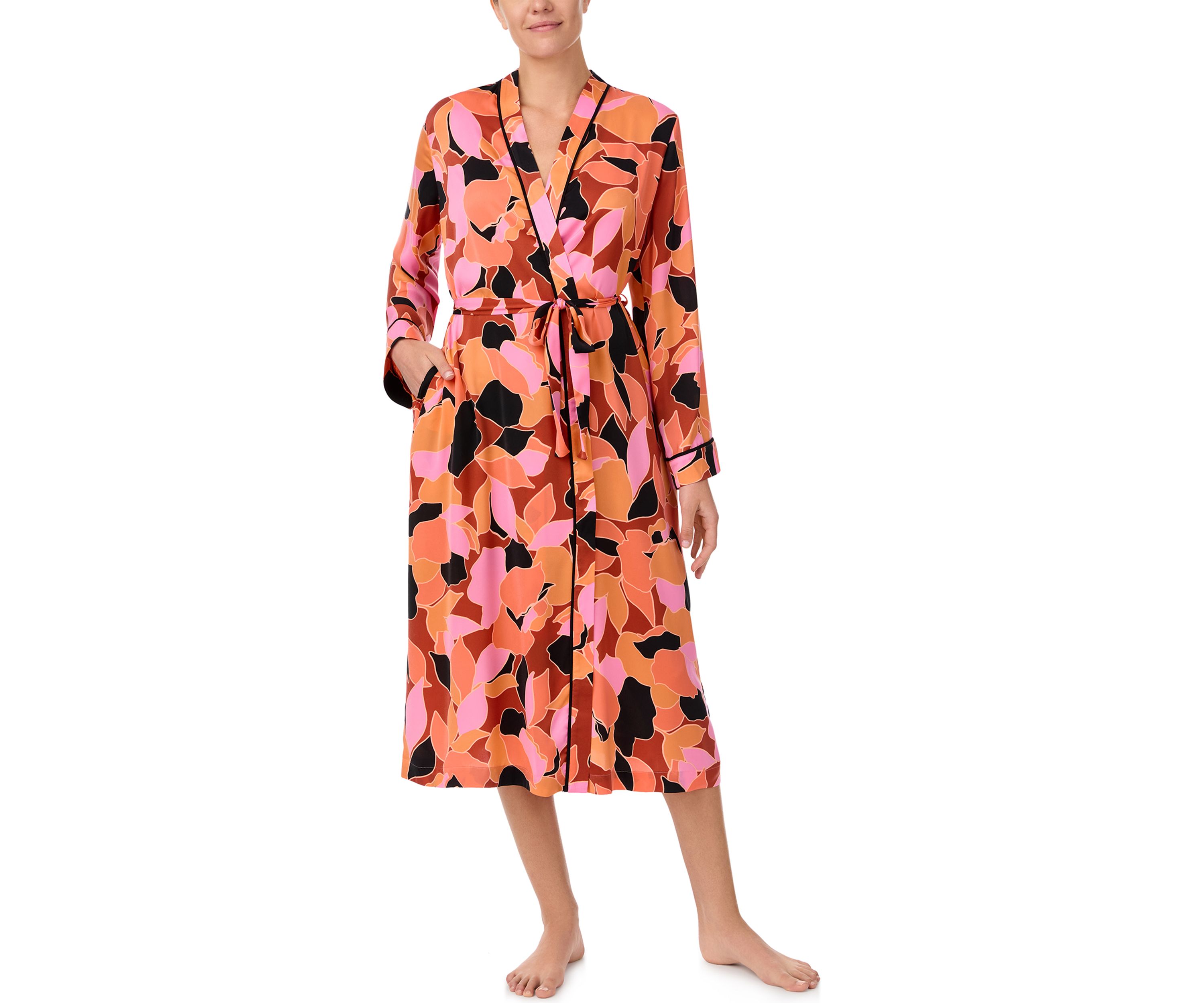 Womens Long Sleeve Printed V-Neck Dress