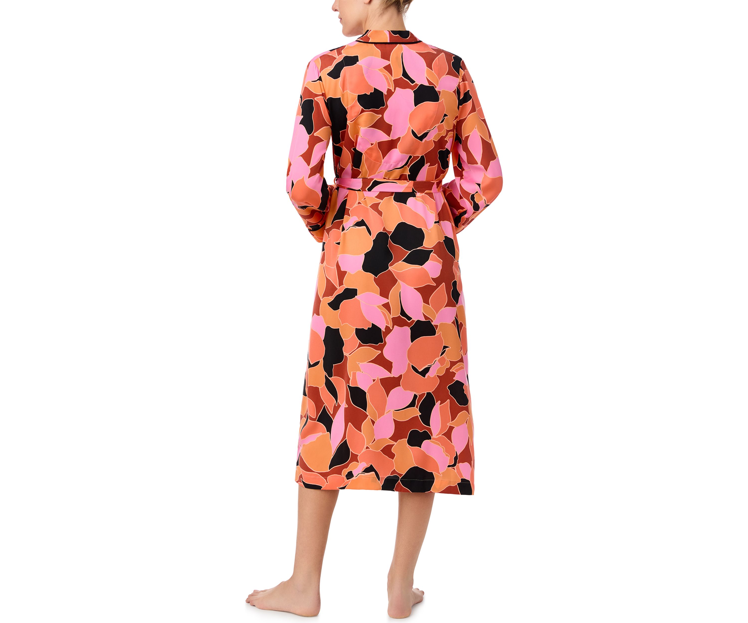 Womens Long Sleeve Printed V-Neck Dress