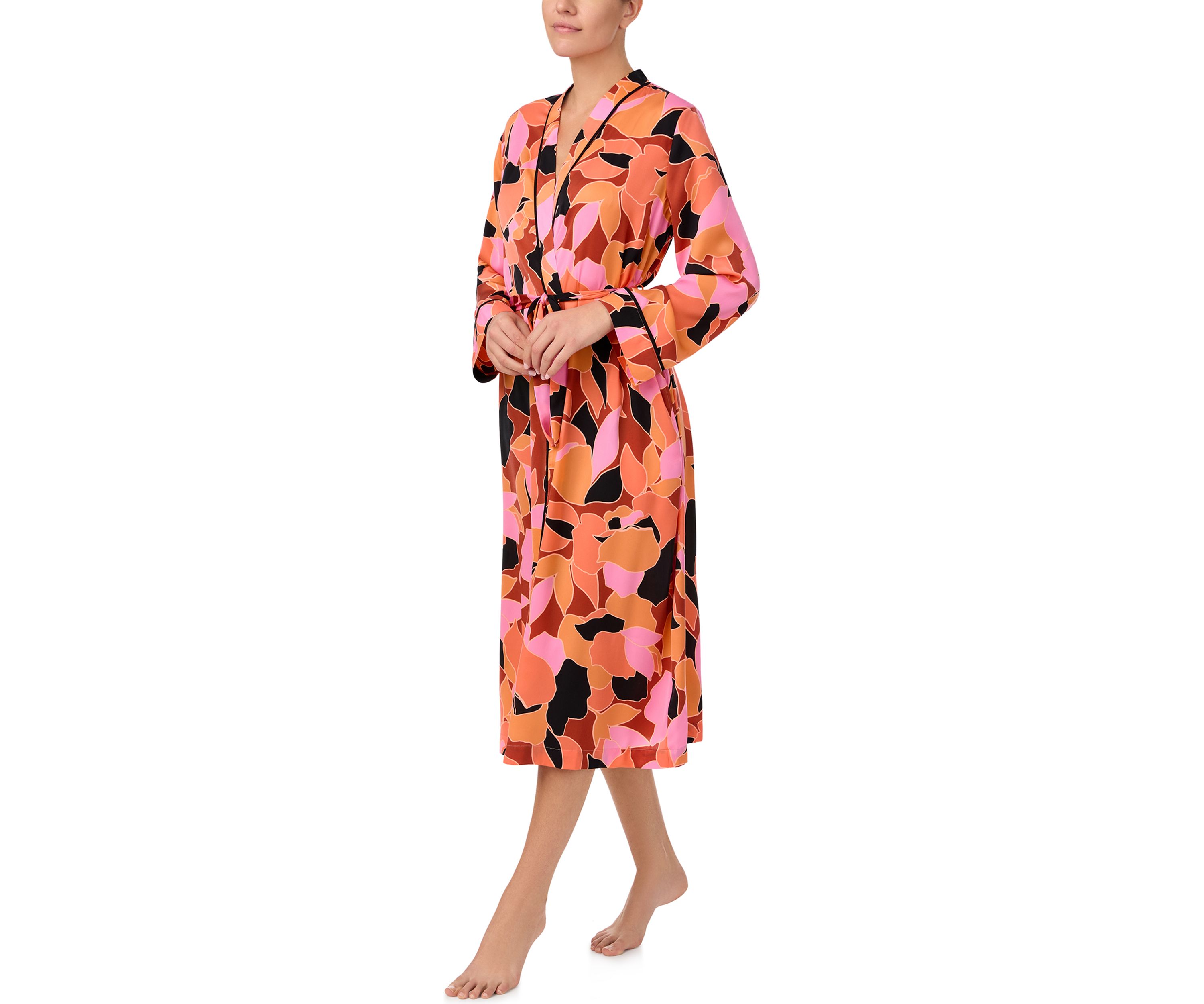 Womens Long Sleeve Printed V-Neck Dress
