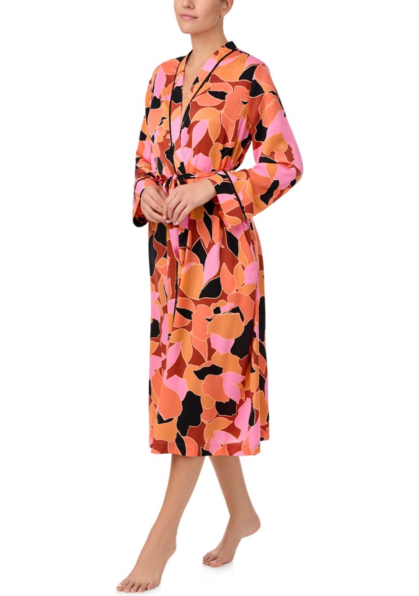 Womens Long Sleeve Printed V-Neck Dress