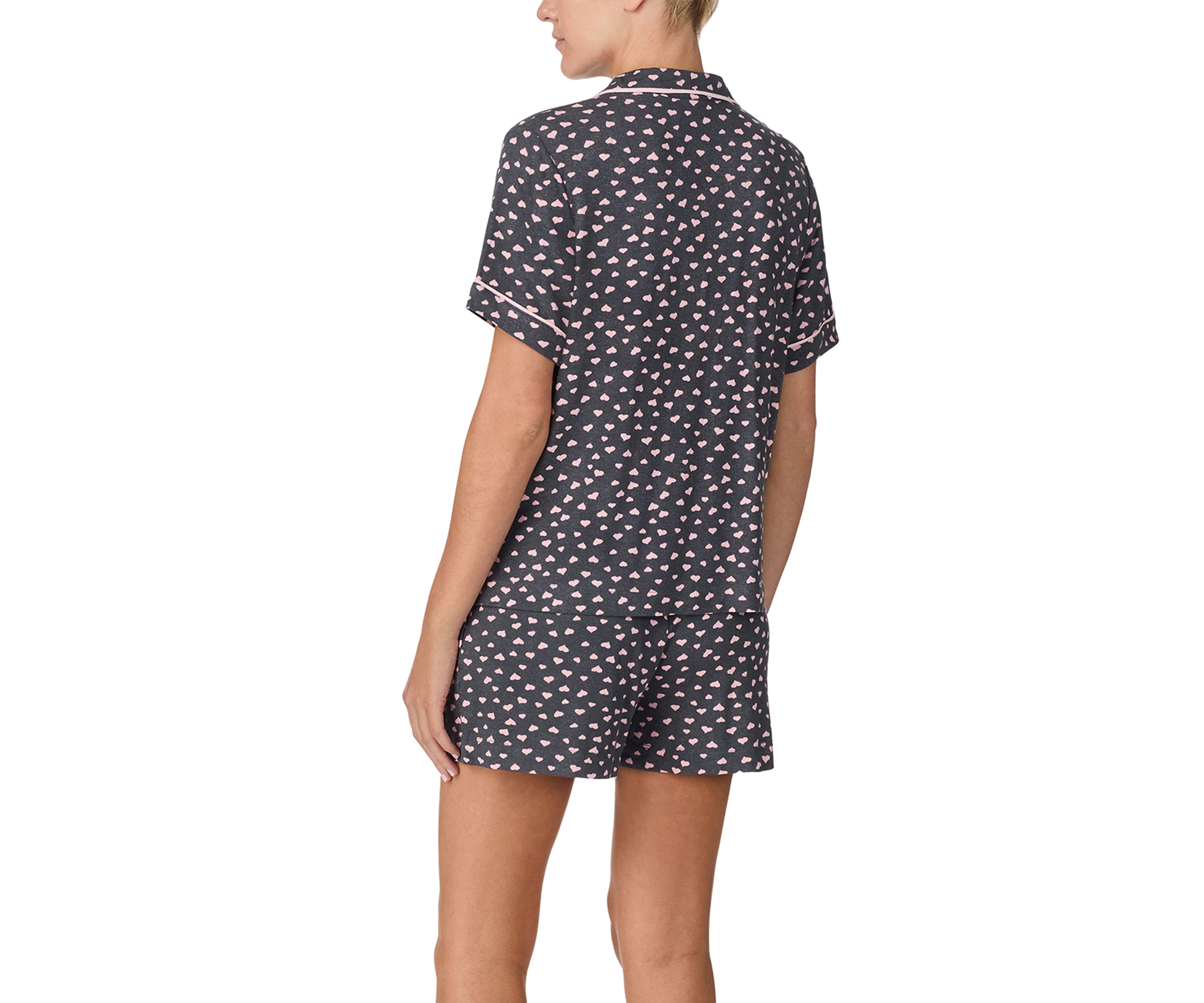 Womens Short Sleeve Notch Top and Boxer Shorts Pajama Set