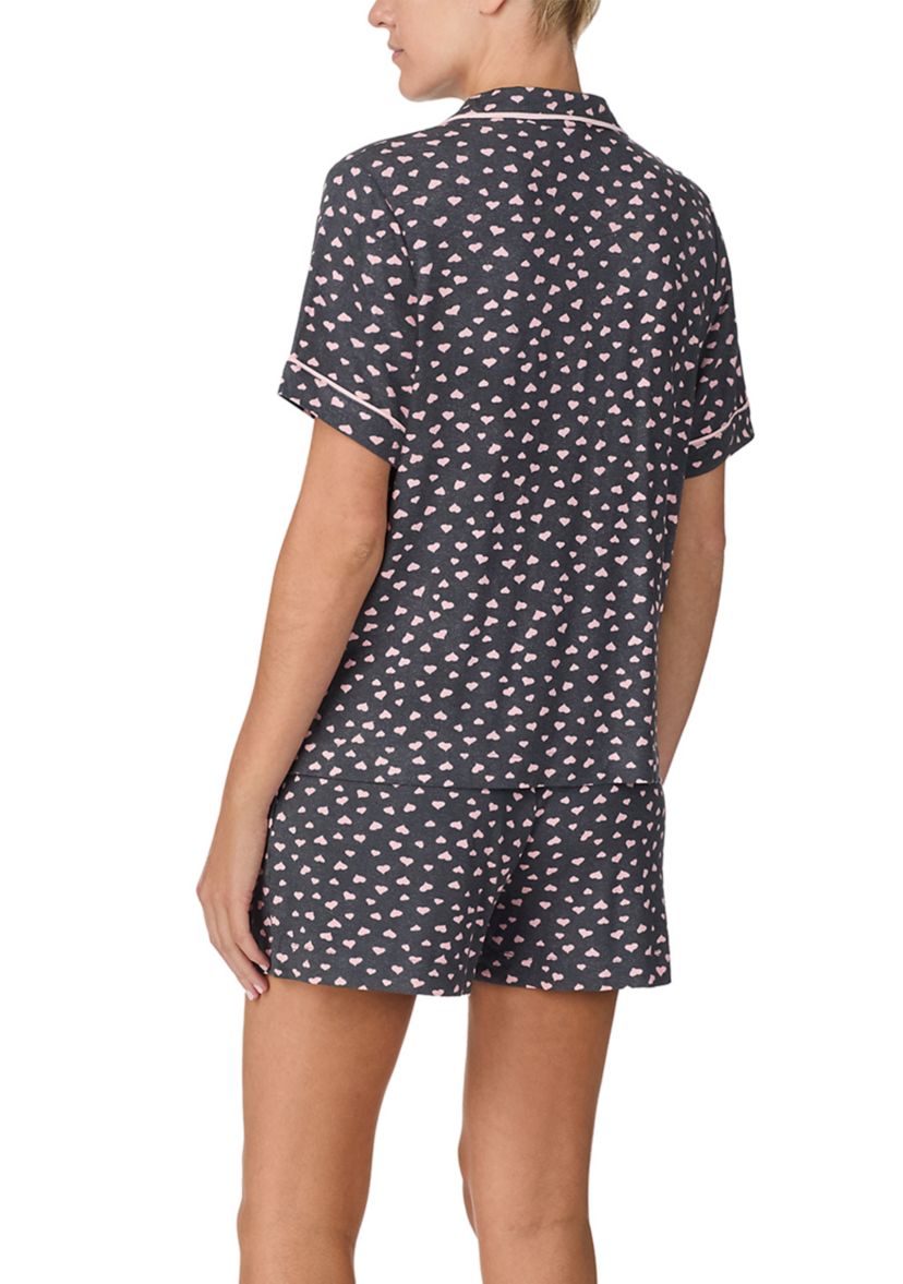 Womens Short Sleeve Notch Top and Boxer Shorts Pajama Set