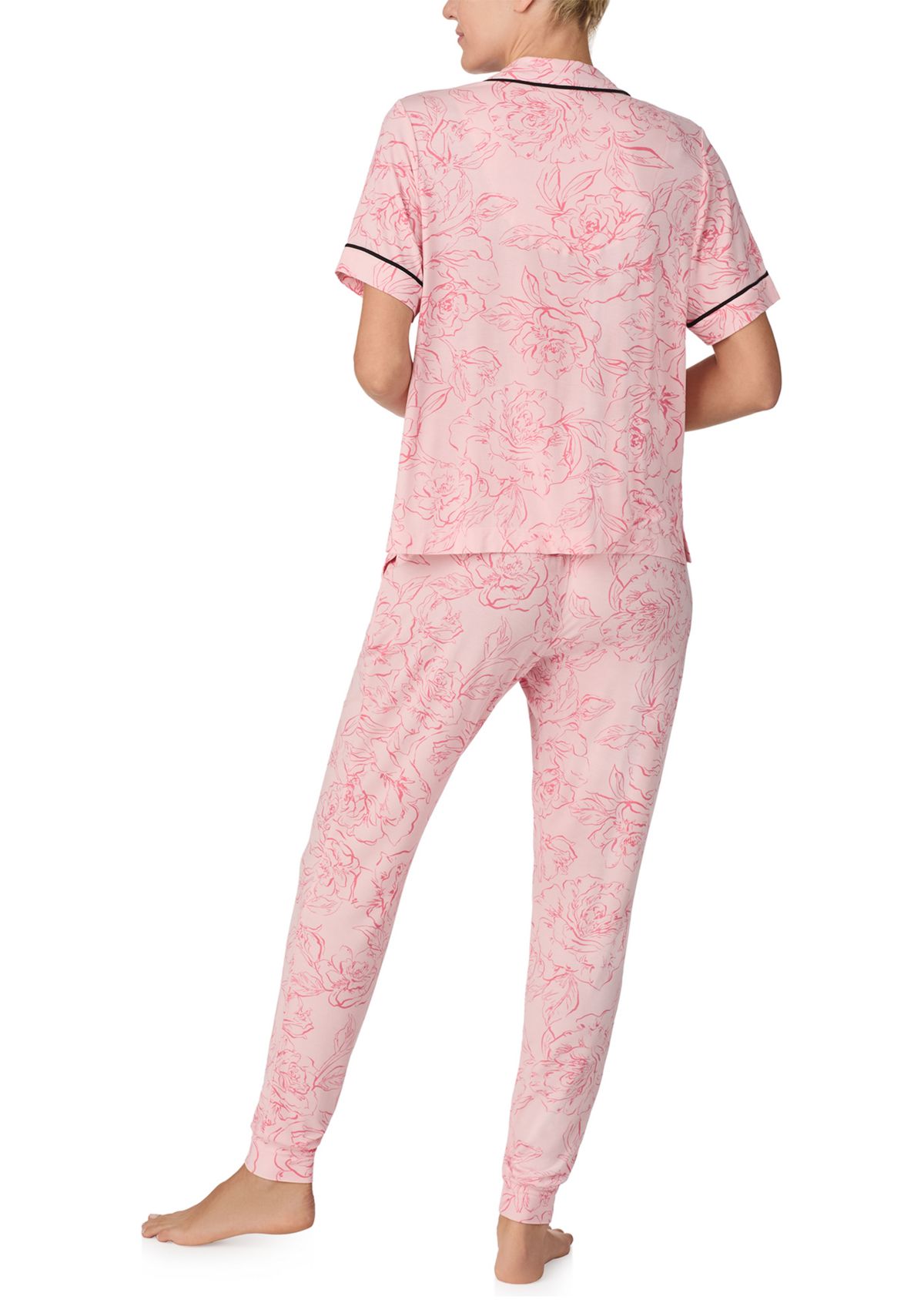 Womens Short Sleeve Notch Top and Jogger Pajama Set