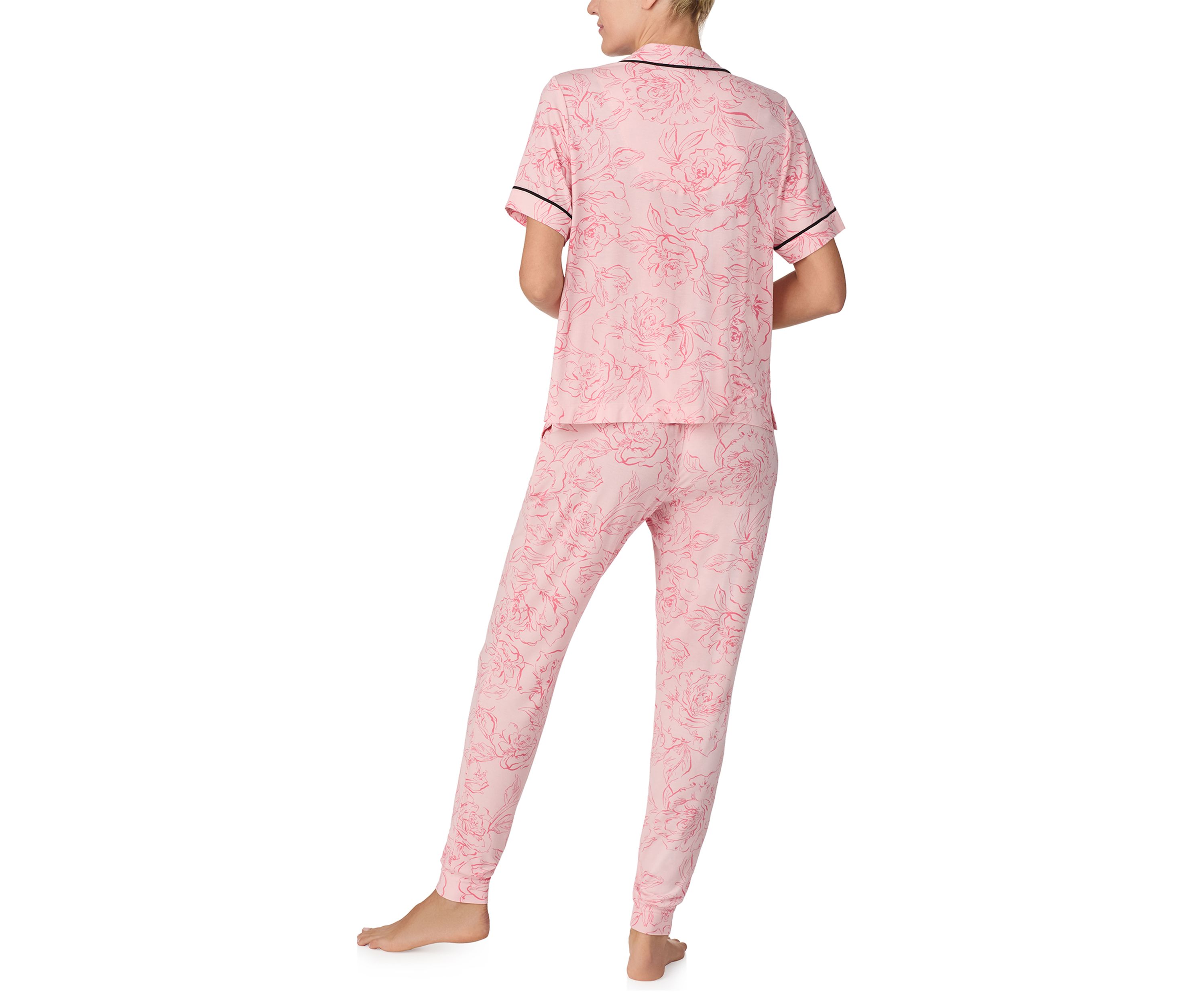 Womens Short Sleeve Notch Top and Jogger Pajama Set