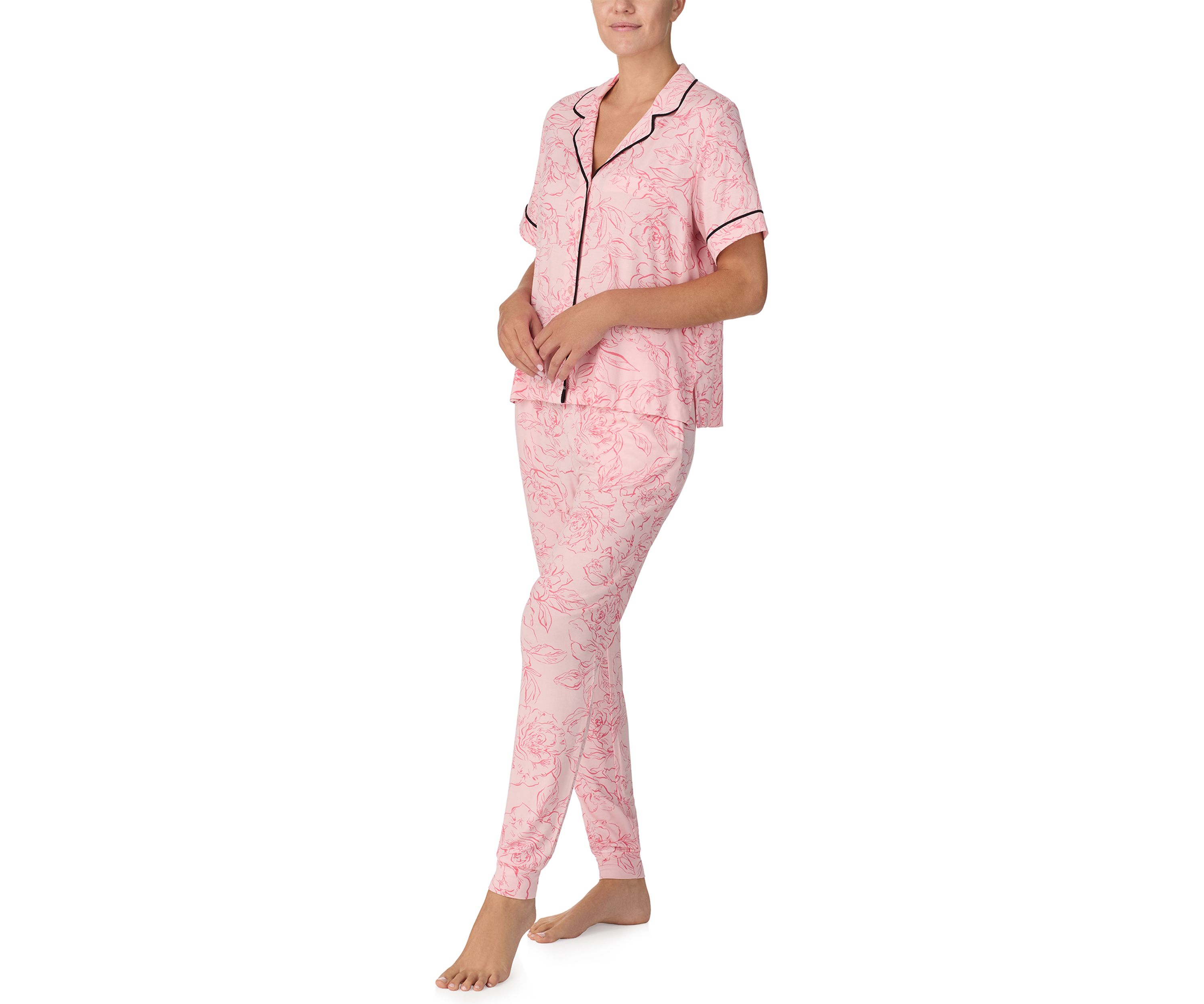 Womens Short Sleeve Notch Top and Jogger Pajama Set