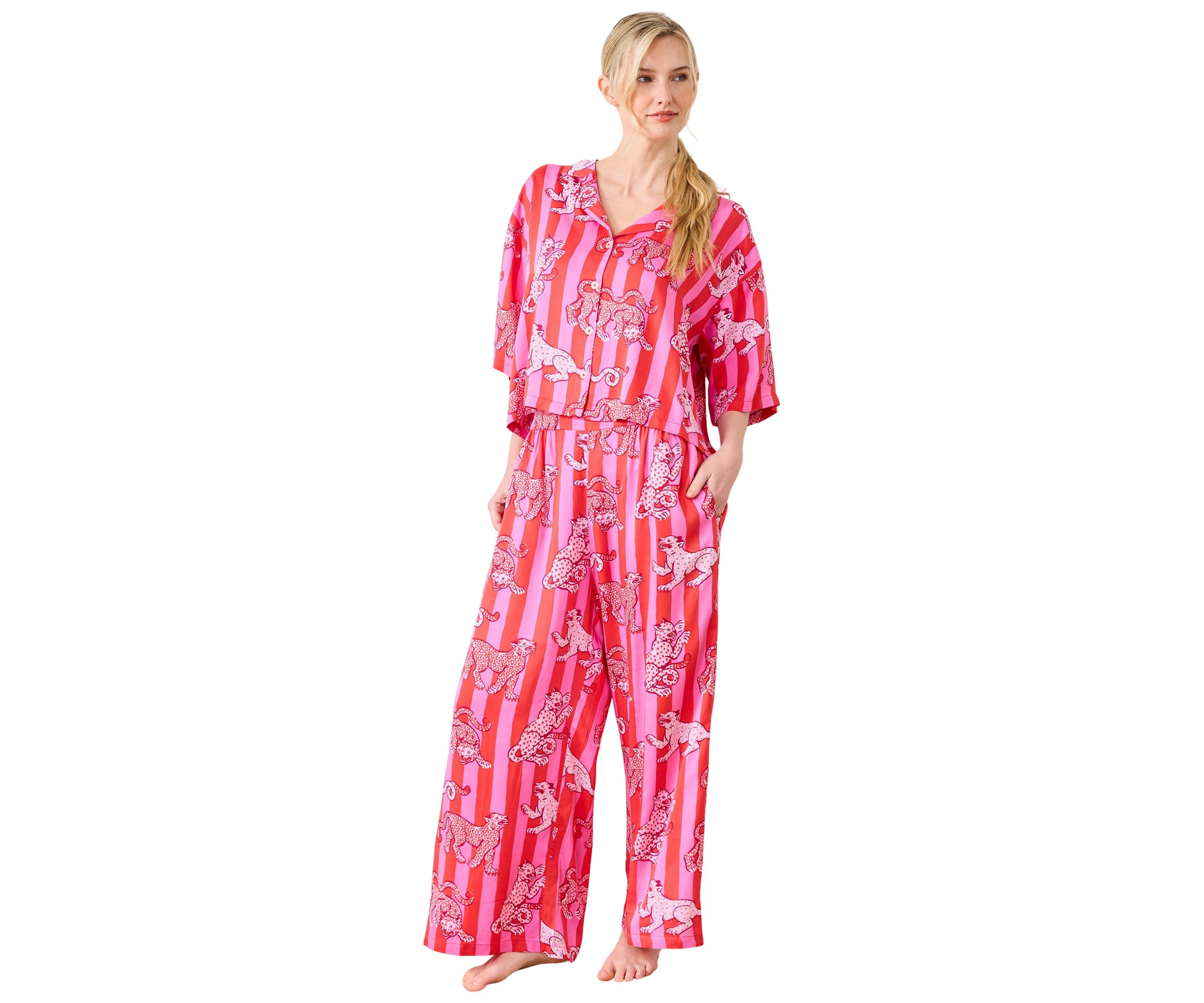 Womens Satin Leopard Stripes Wildest Dreams Pajama Set