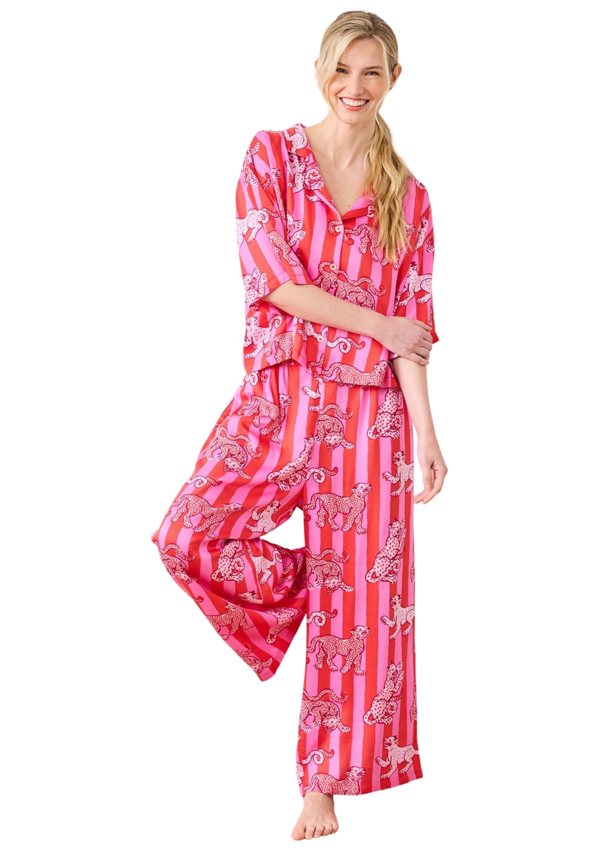 Womens Satin Leopard Stripes Wildest Dreams Pajama Set