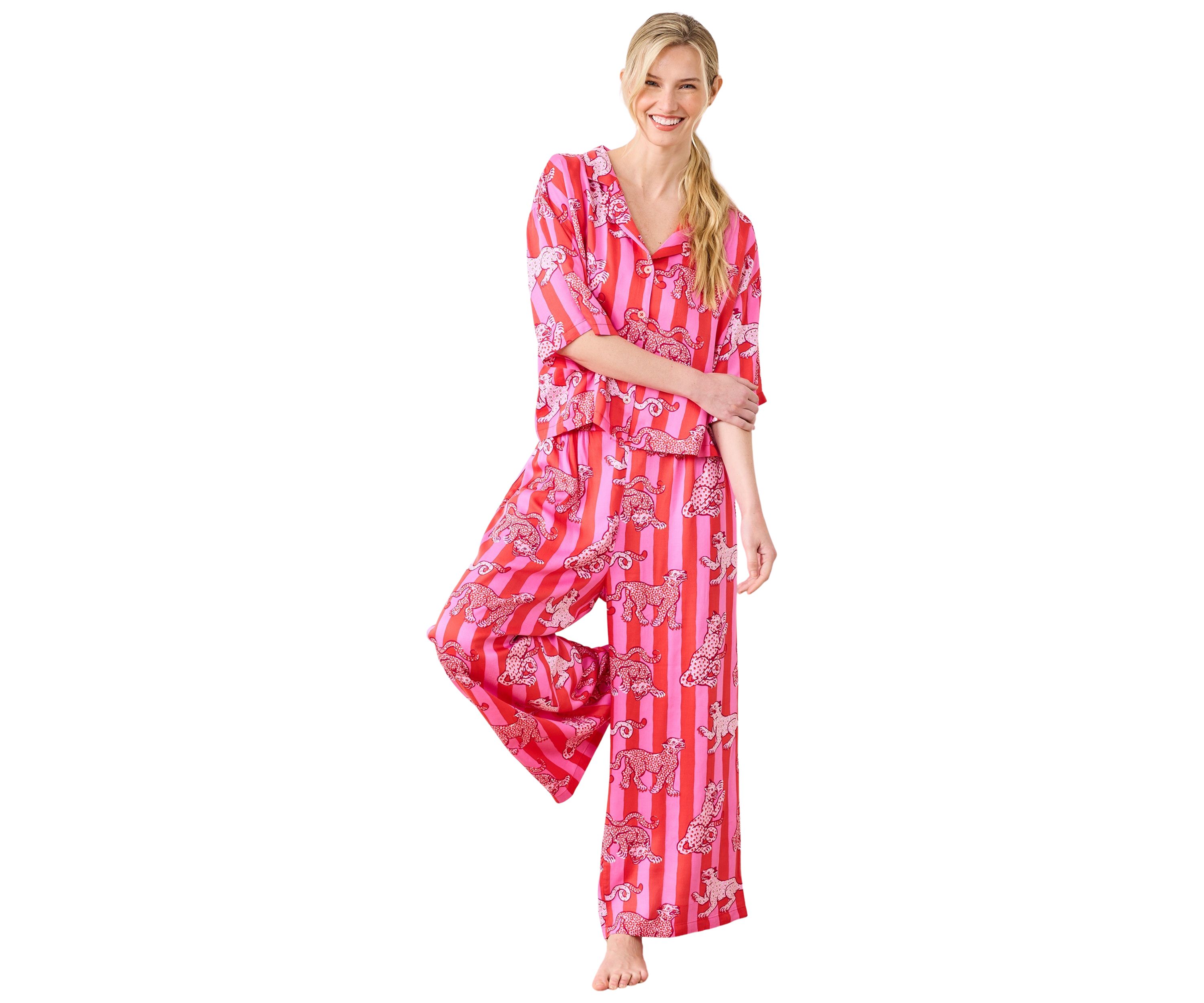 Womens Satin Leopard Stripes Wildest Dreams Pajama Set