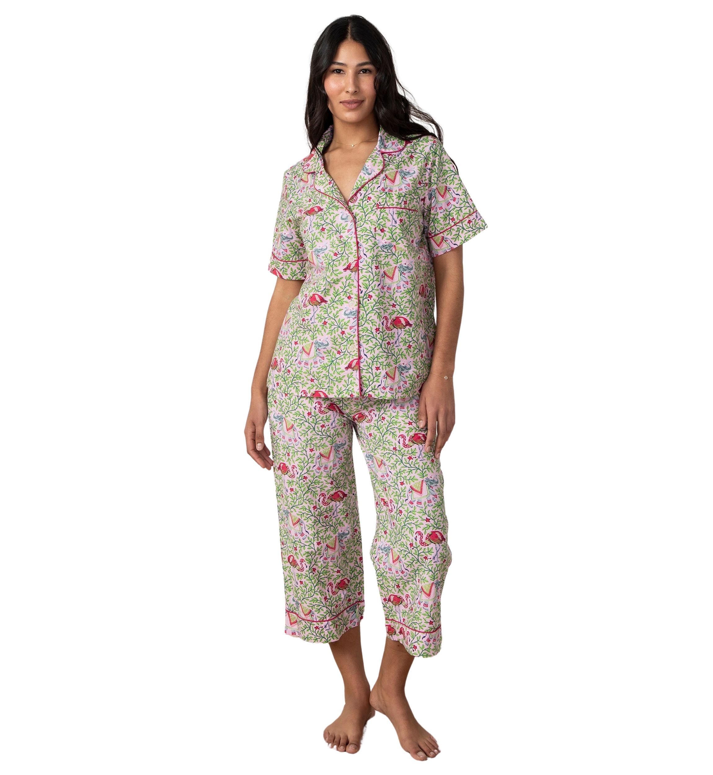 Plus Size Flamenco Printed Cropped Pajama Set