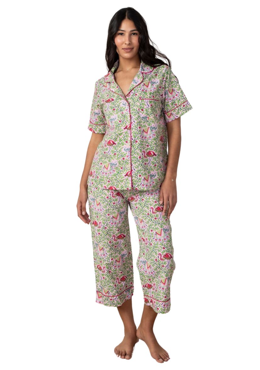 Plus Size Flamenco Printed Cropped Pajama Set