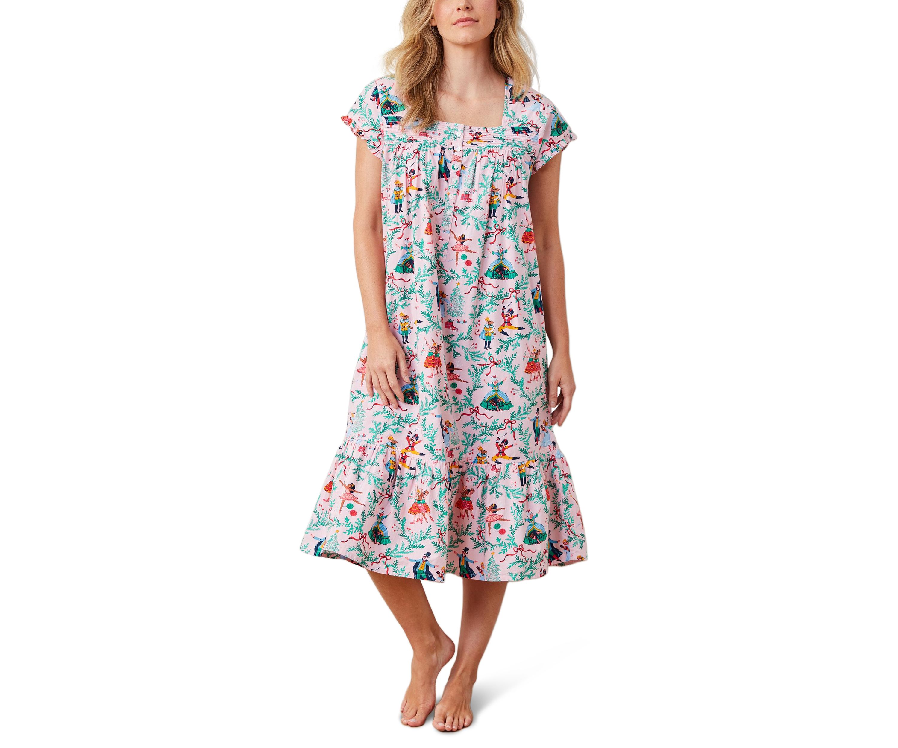 Short Sleeve Pintuck Nutcracker Midi Nightgown