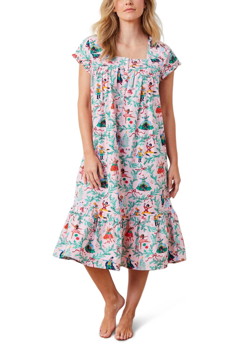 Short Sleeve Pintuck Nutcracker Midi Nightgown