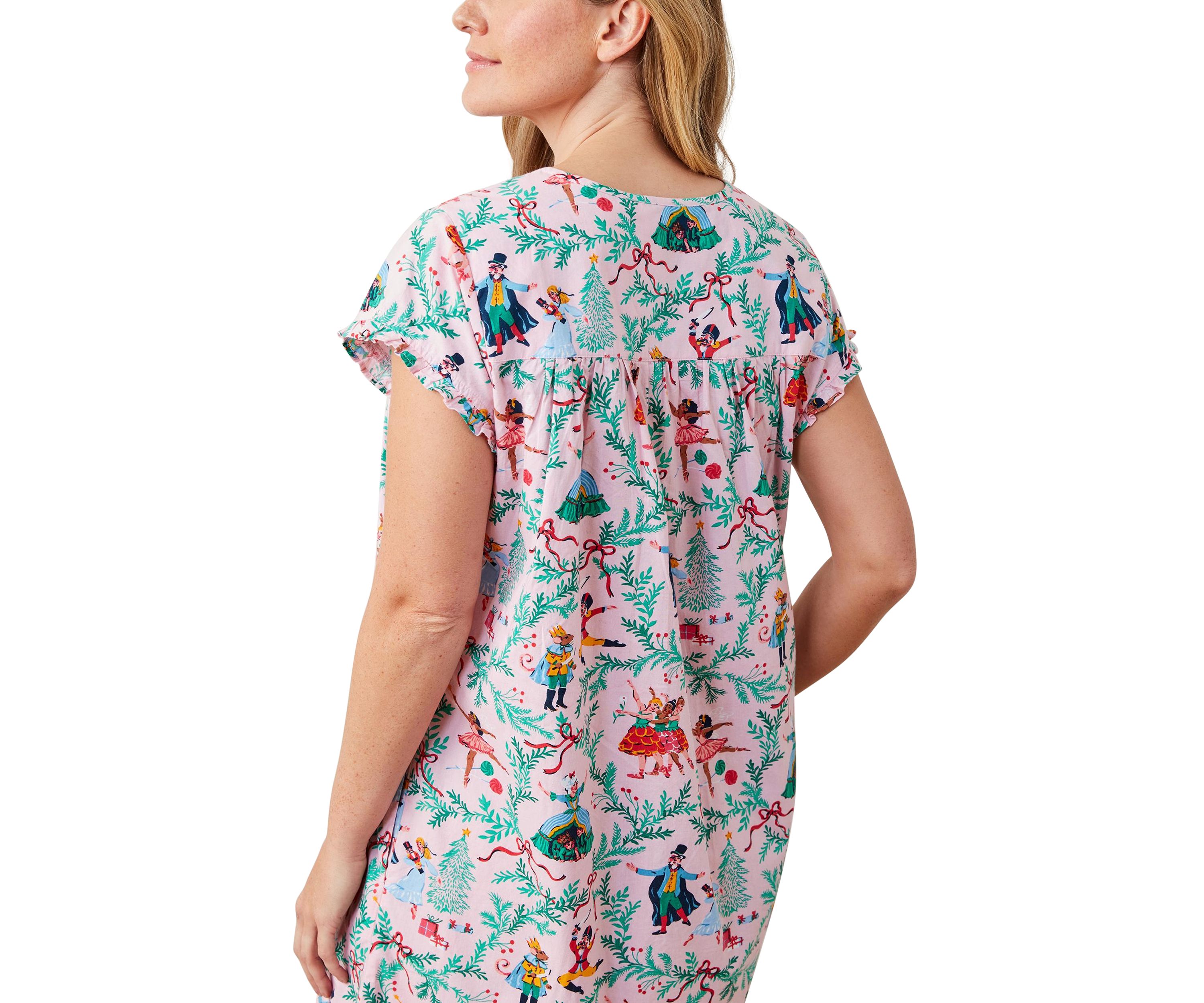Short Sleeve Pintuck Nutcracker Midi Nightgown
