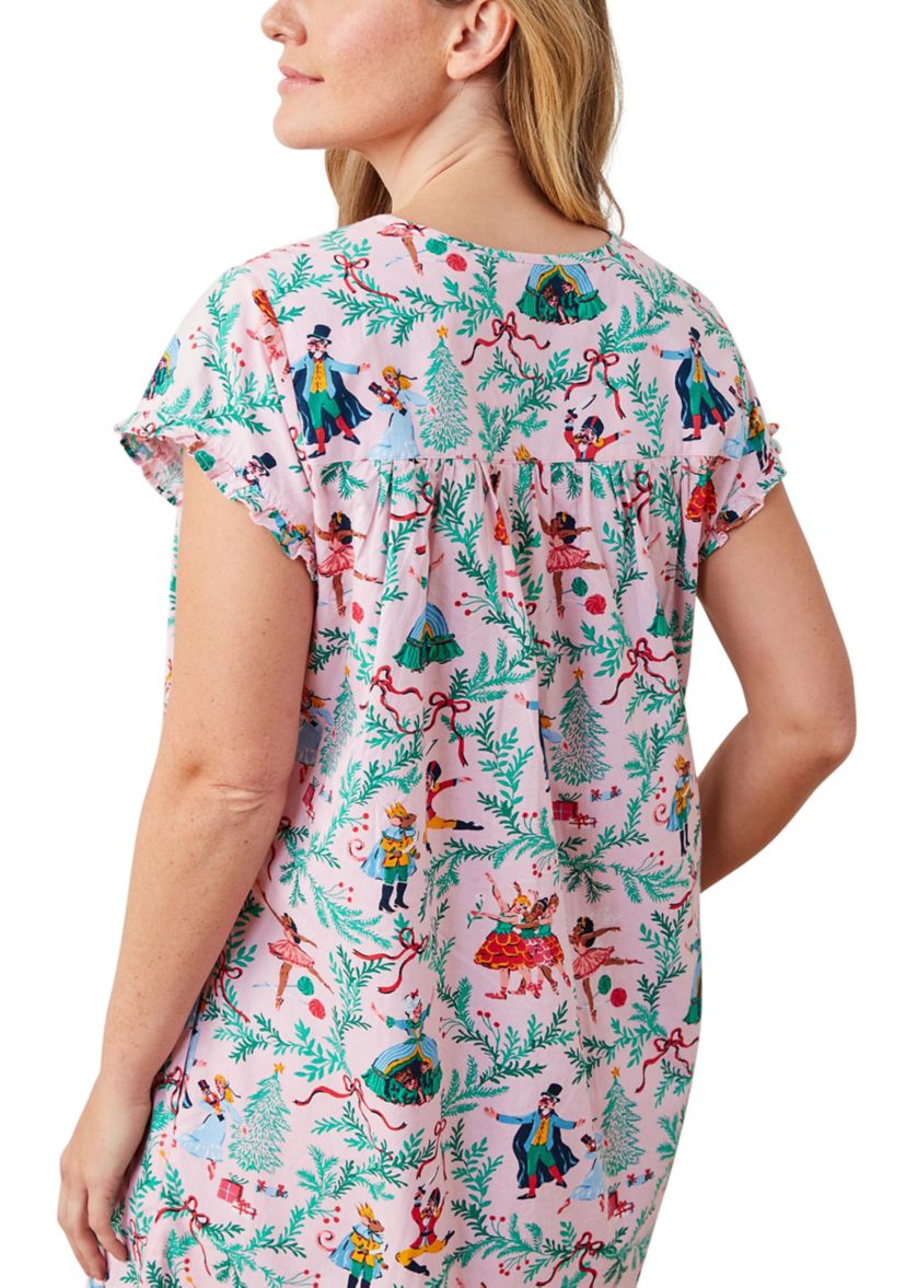 Short Sleeve Pintuck Nutcracker Midi Nightgown