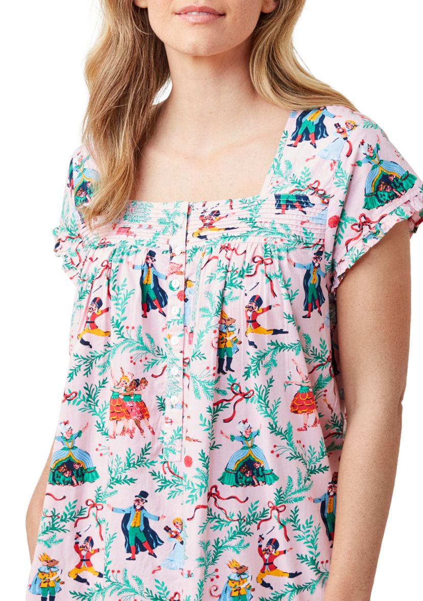 Short Sleeve Pintuck Nutcracker Midi Nightgown
