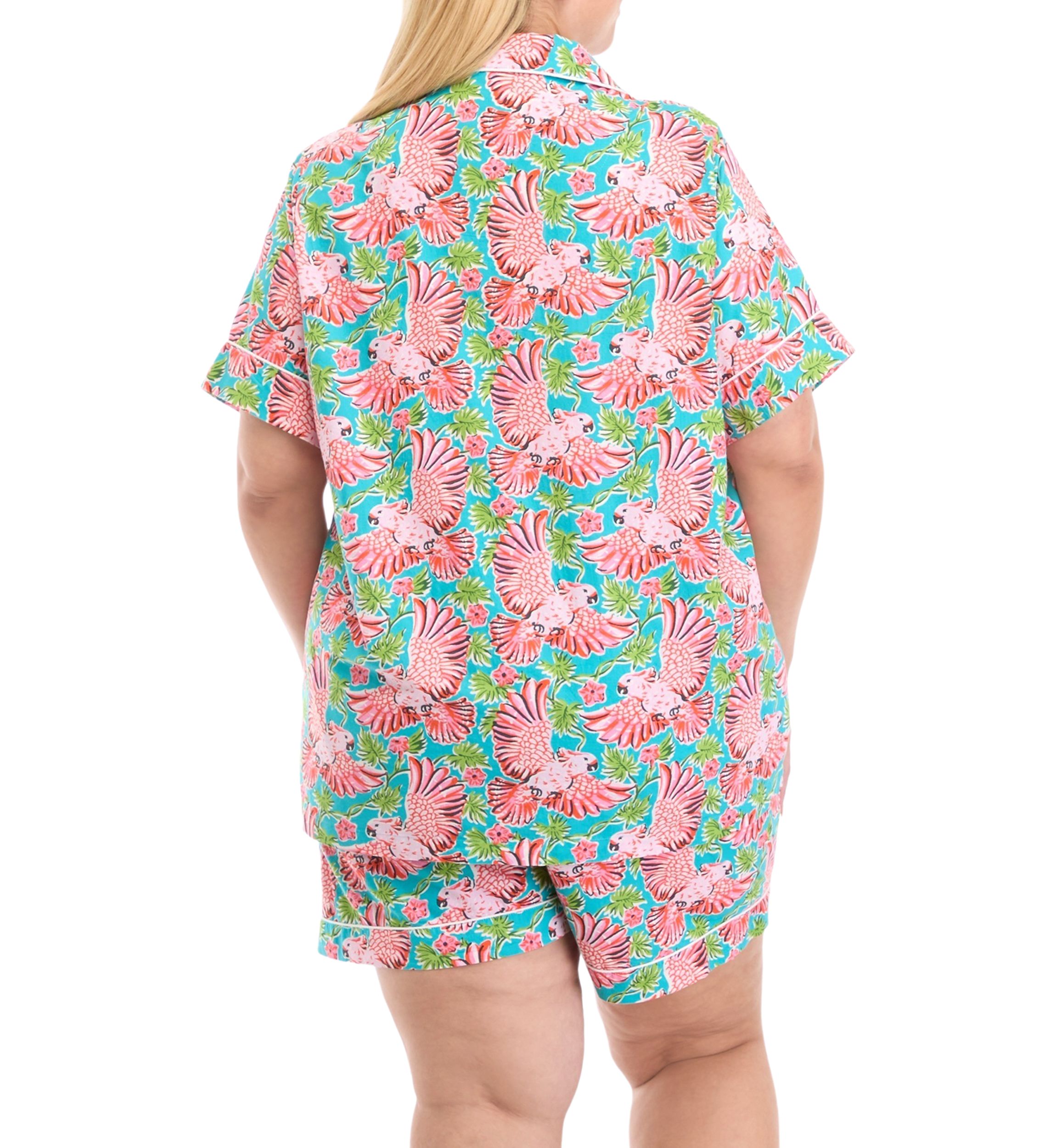 Plus Size Short Sleeve Short Set - Playful Parrots 