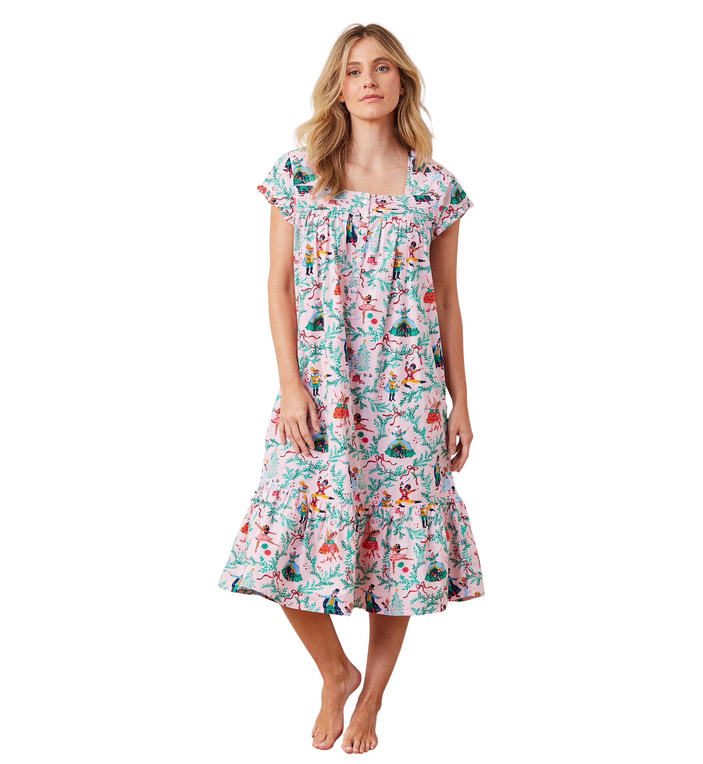 Short Sleeve Pintuck Midi Nutcracker Nightgown