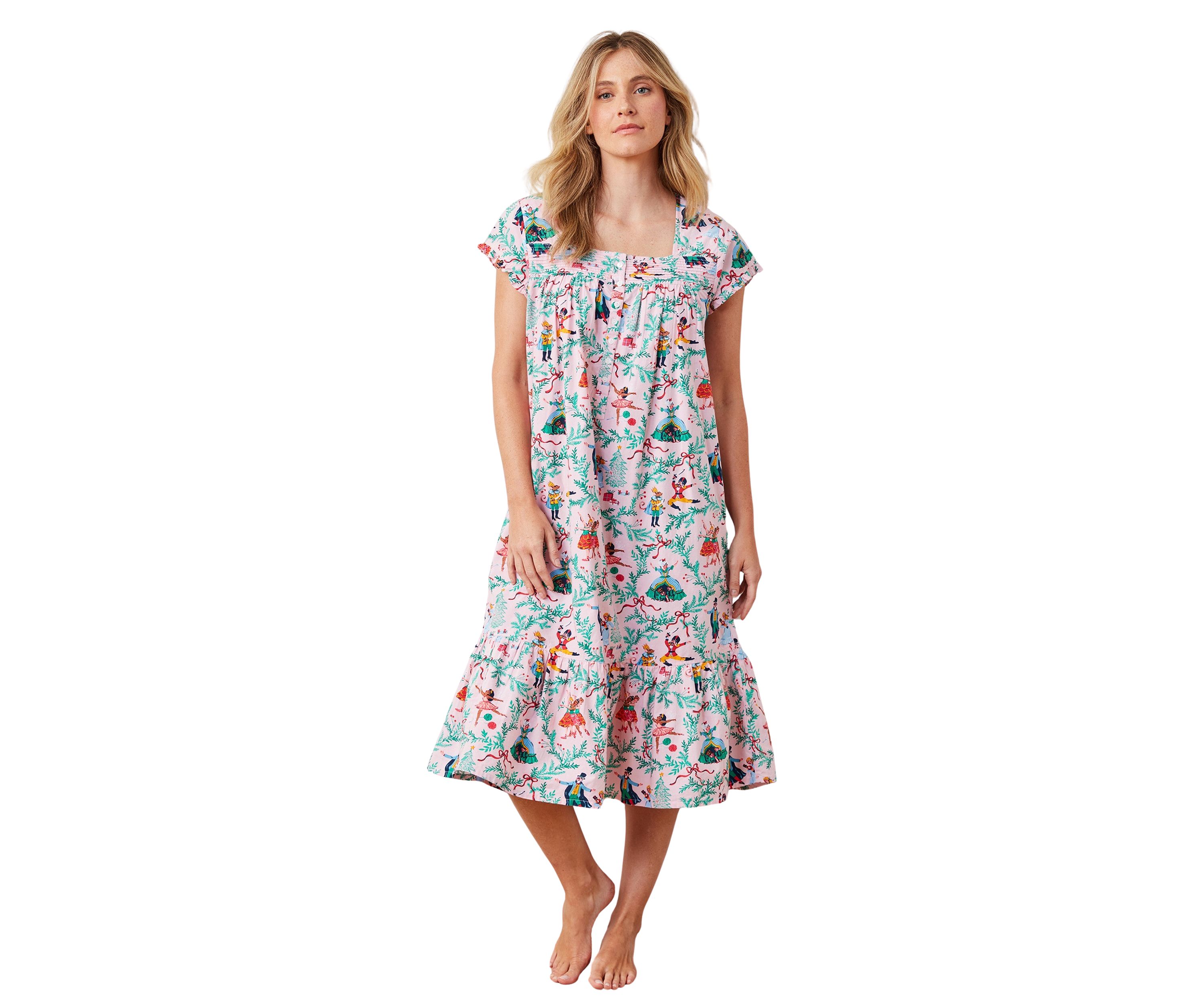 Short Sleeve Pintuck Midi Nutcracker Nightgown