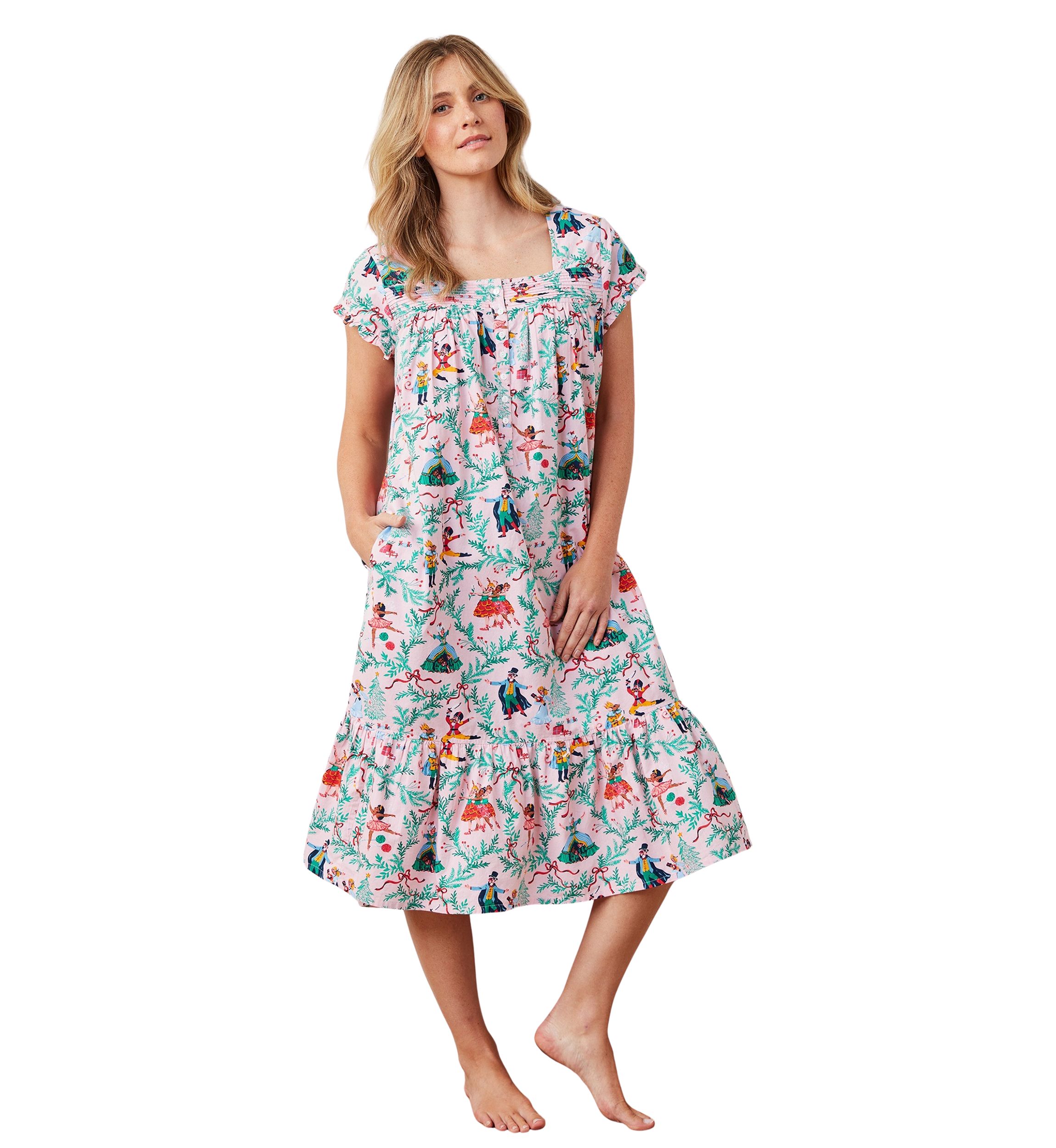 Short Sleeve Pintuck Midi Nutcracker Nightgown