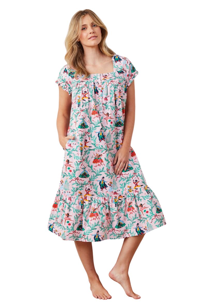 Short Sleeve Pintuck Midi Nutcracker Nightgown