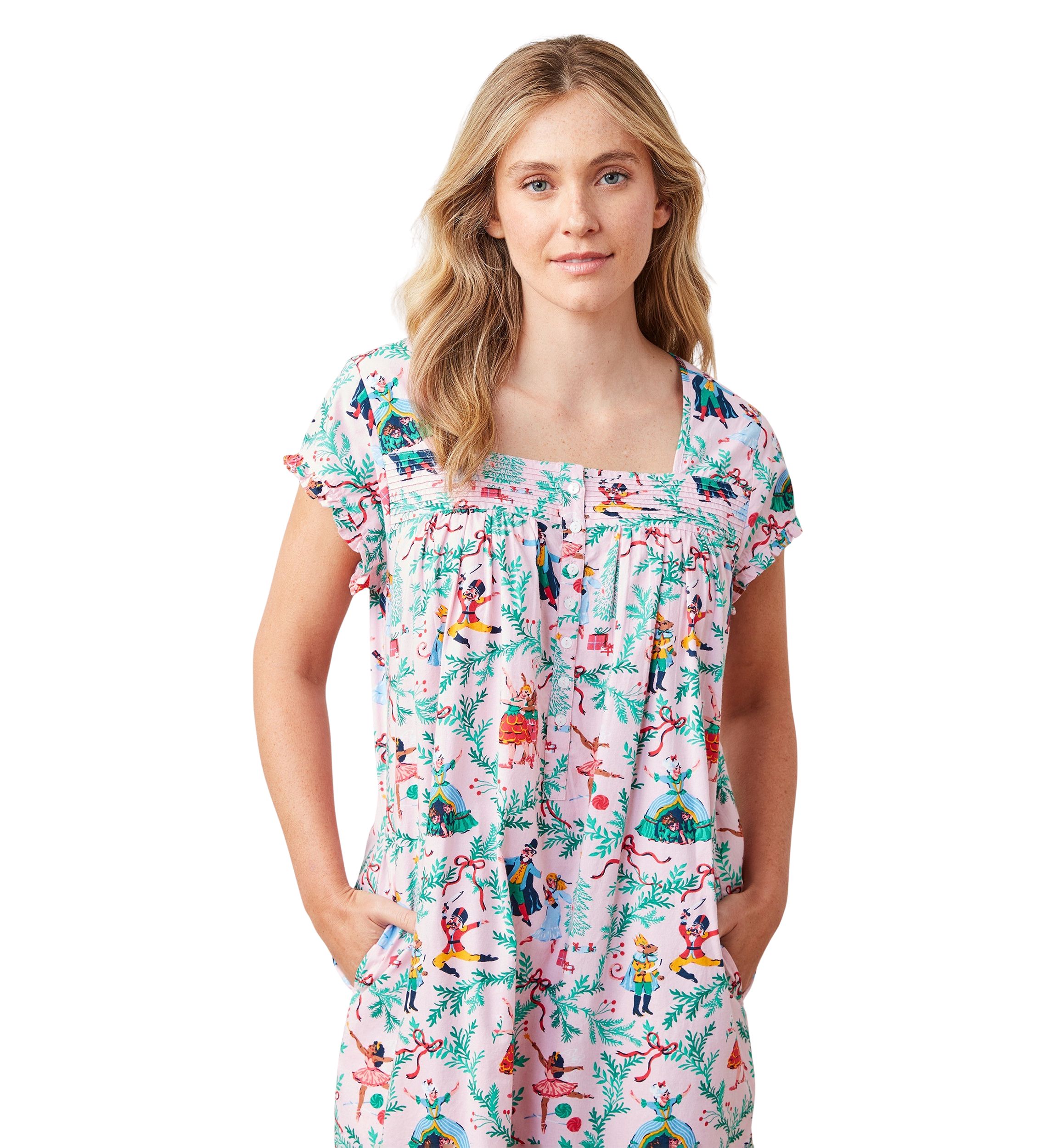 Short Sleeve Pintuck Midi Nutcracker Nightgown