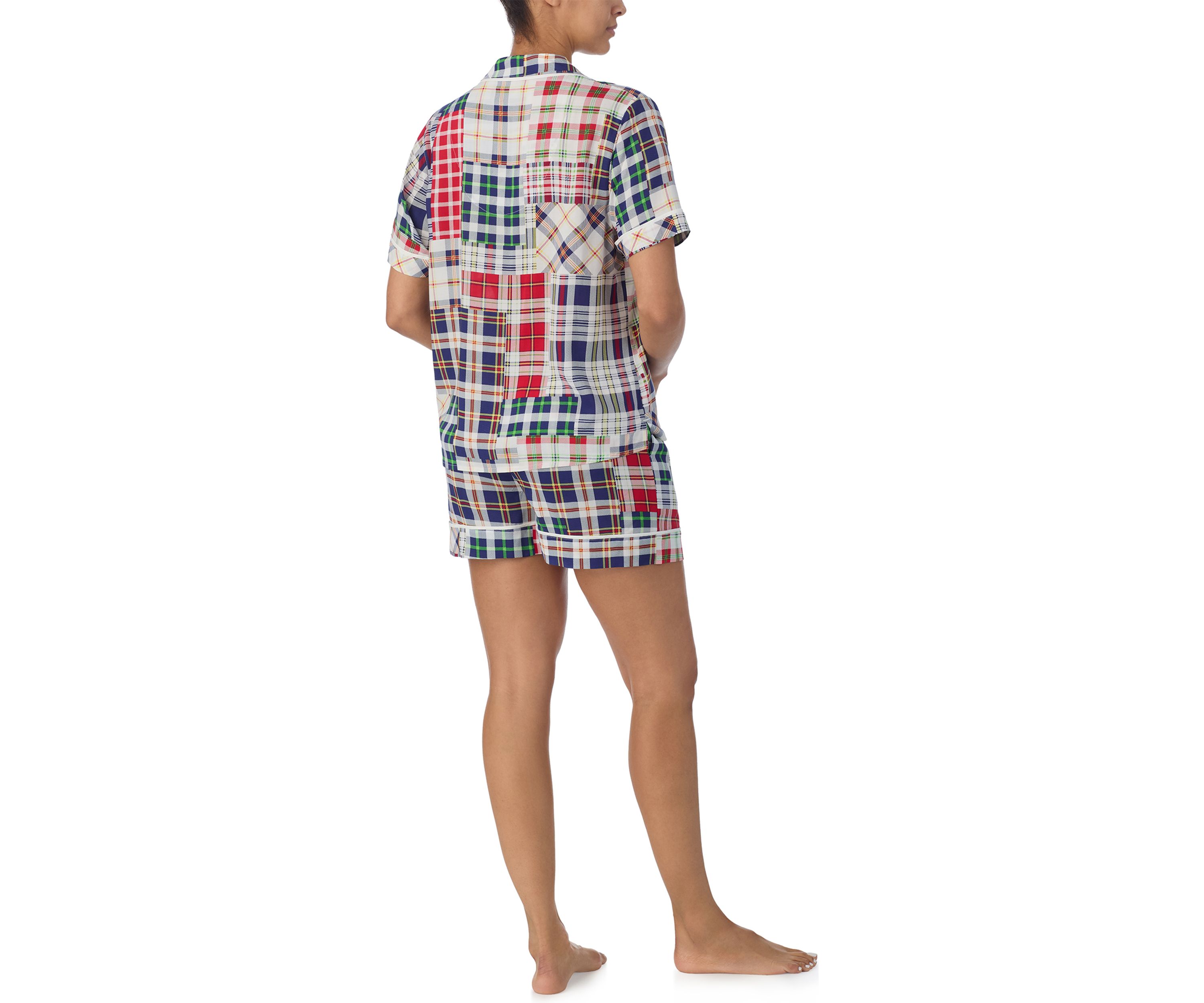 Printed Notch Collar Top and Boxer Shorts Pajama Set