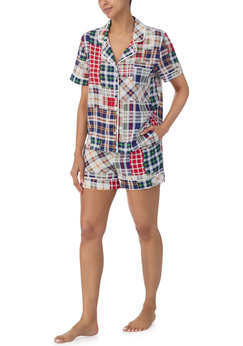 Printed Notch Collar Top and Boxer Shorts Pajama Set