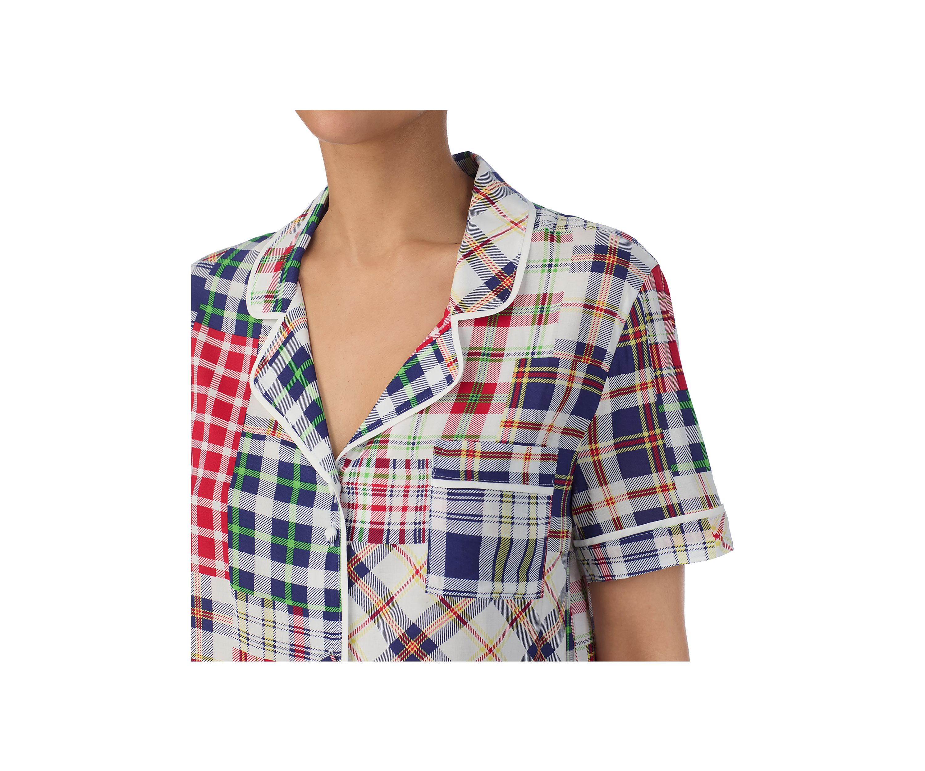Printed Notch Collar Top and Boxer Shorts Pajama Set