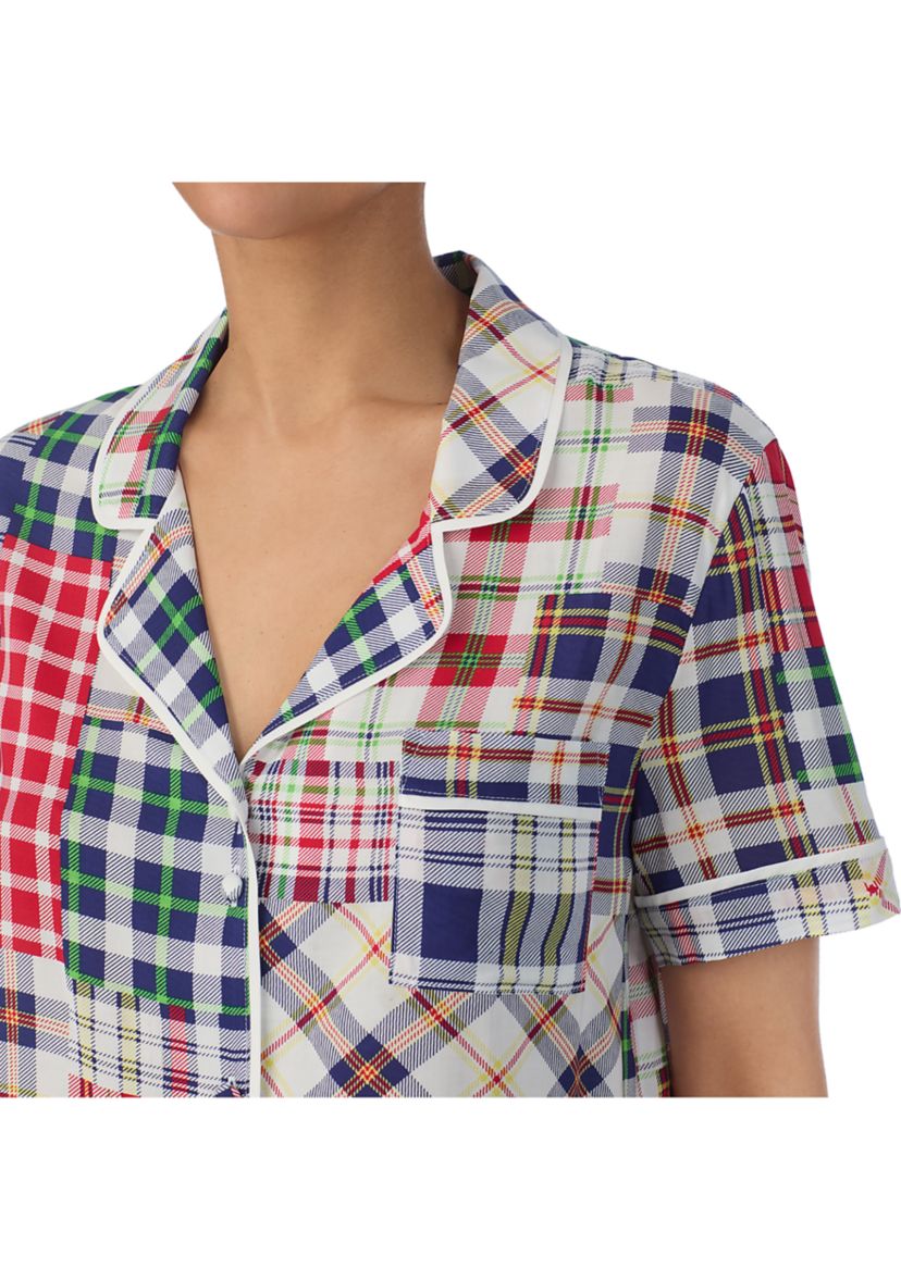 Printed Notch Collar Top and Boxer Shorts Pajama Set