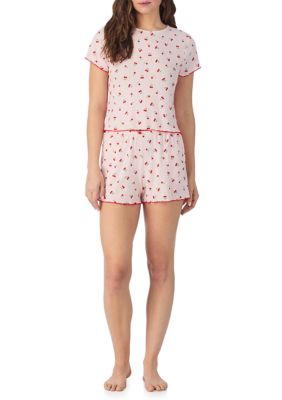 40winks Women's Floral Shirt and Boxer Pajama Set, Pink, Medium