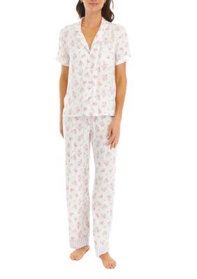 Short Sleeve Woven Top and Pants Pajama Set