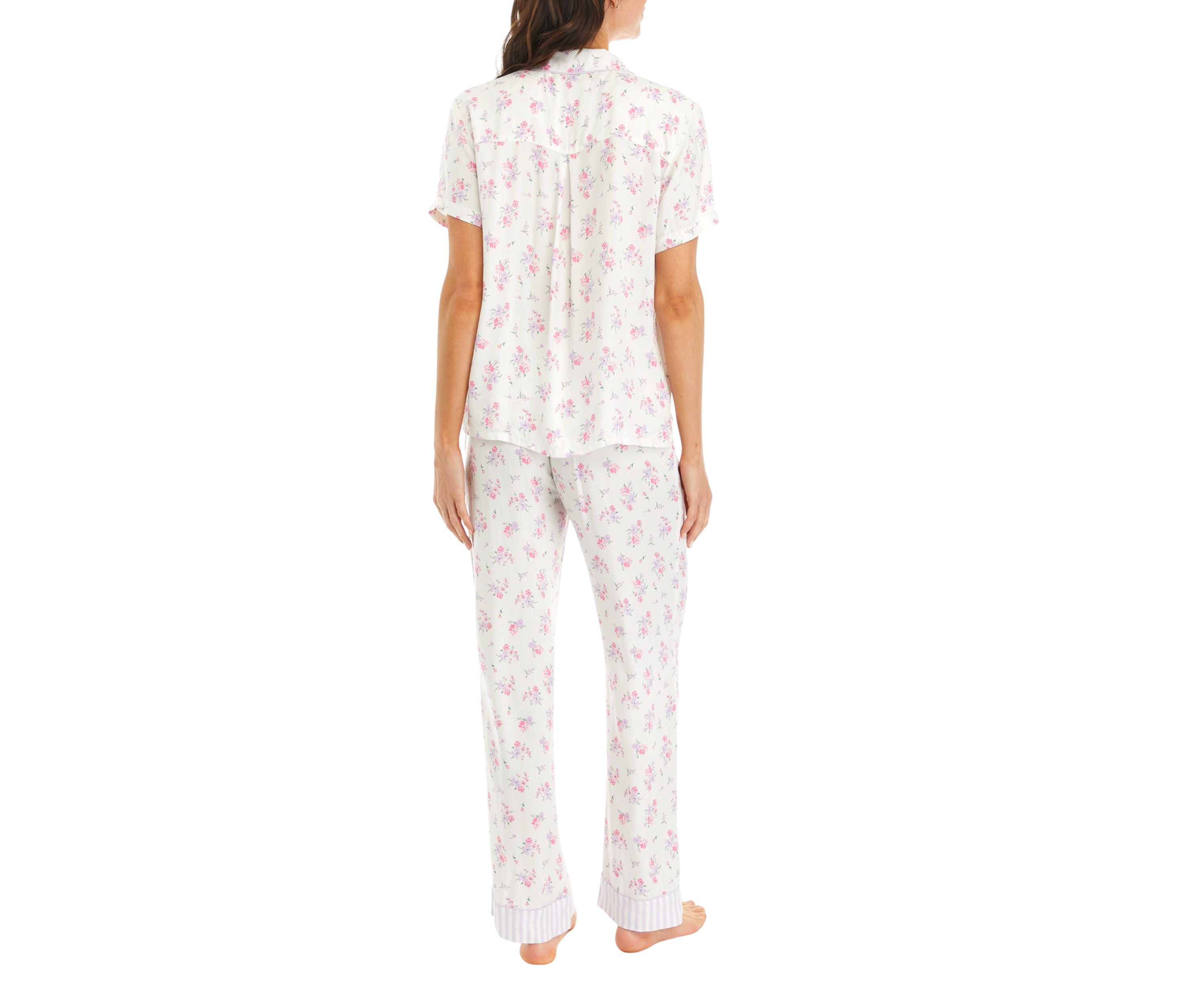 Short Sleeve Woven Top and Pants Pajama Set