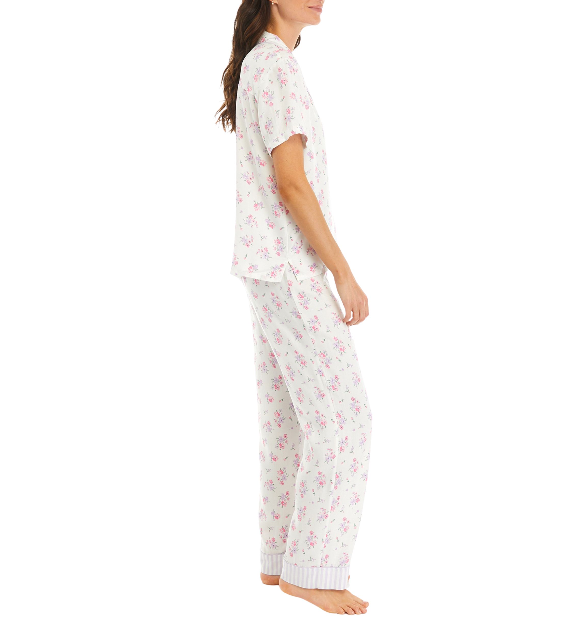 Short Sleeve Woven Top and Pants Pajama Set