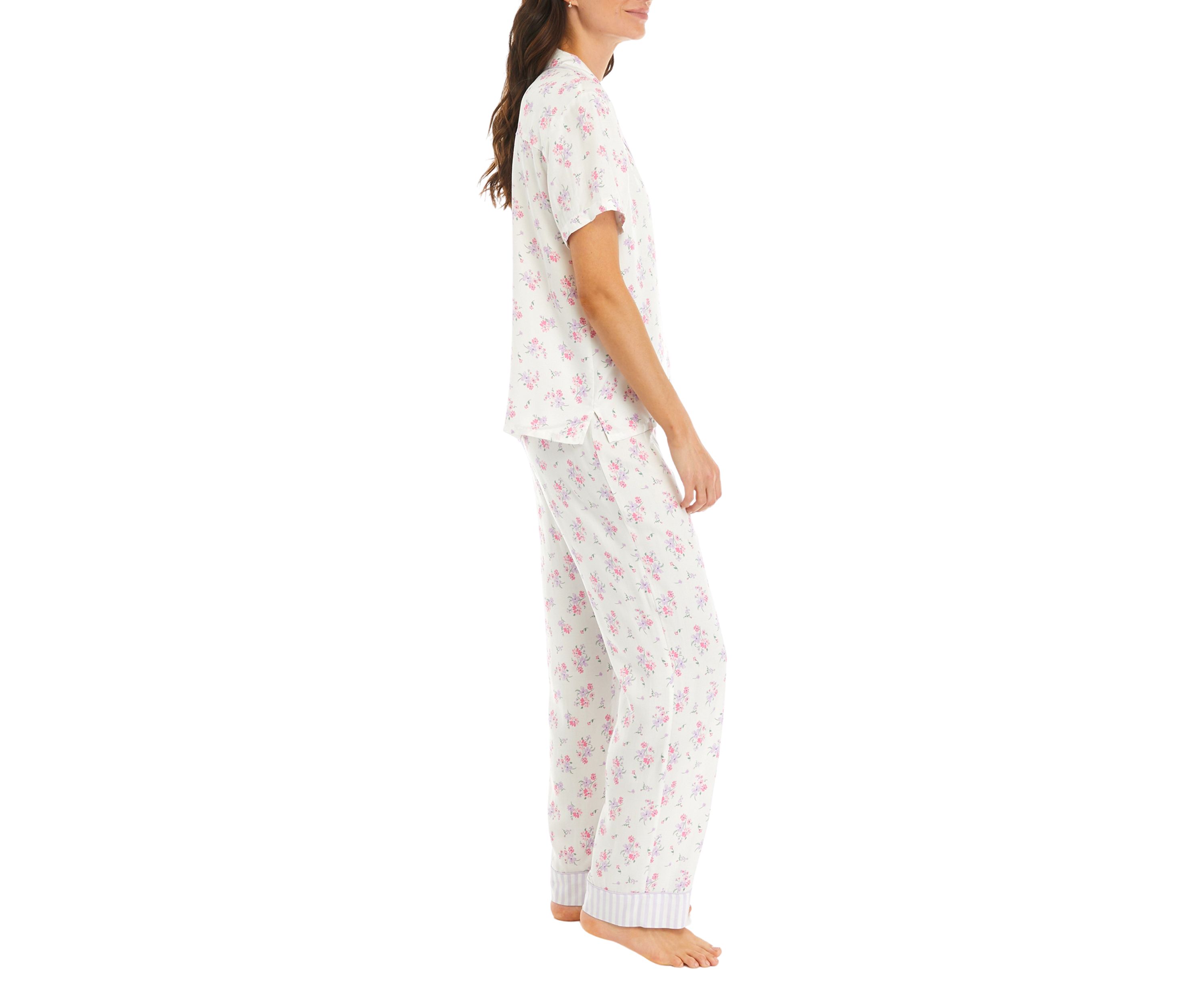 Short Sleeve Woven Top and Pants Pajama Set