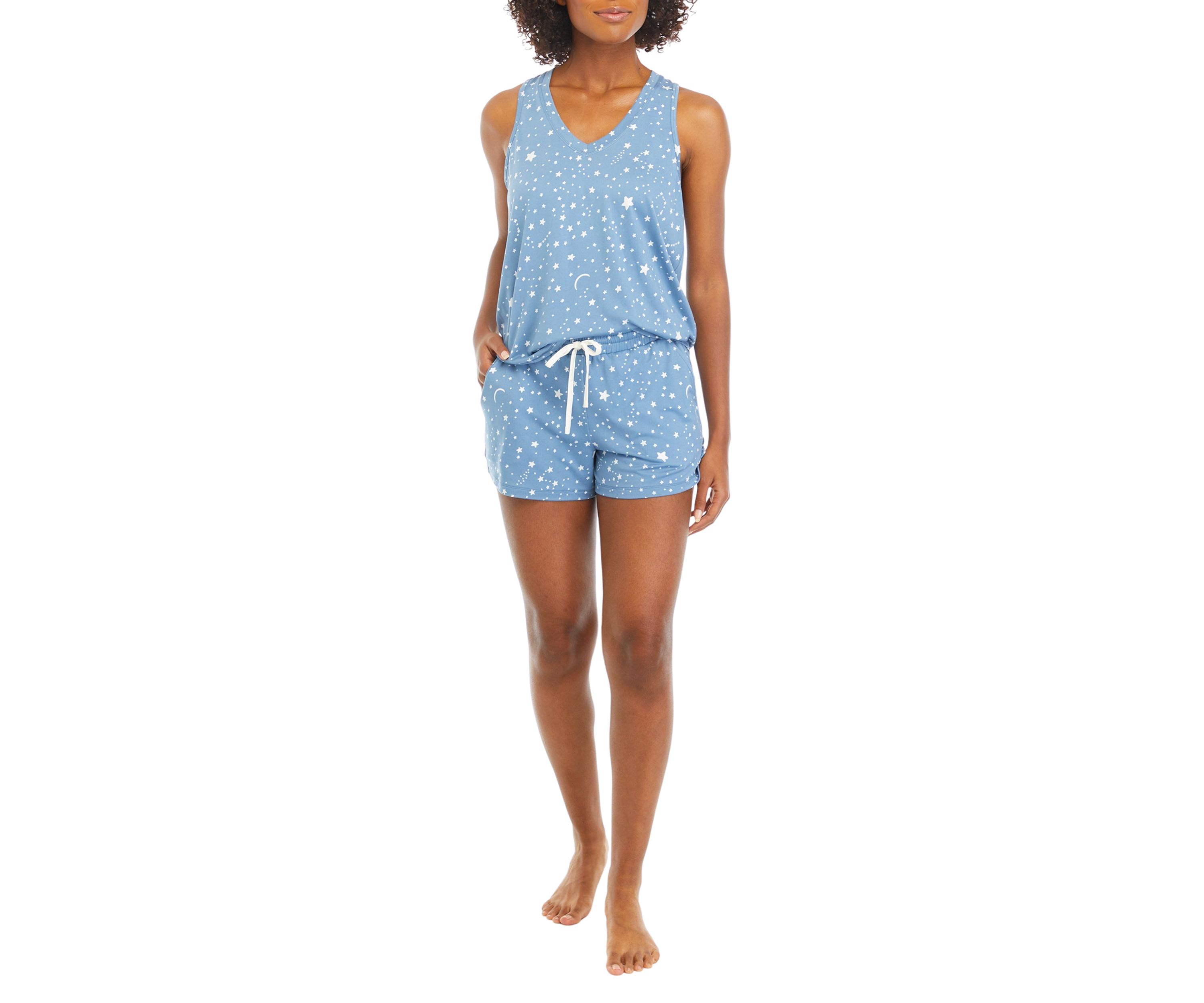 Printed Kimono Tank Top and Shorts Pajama Set