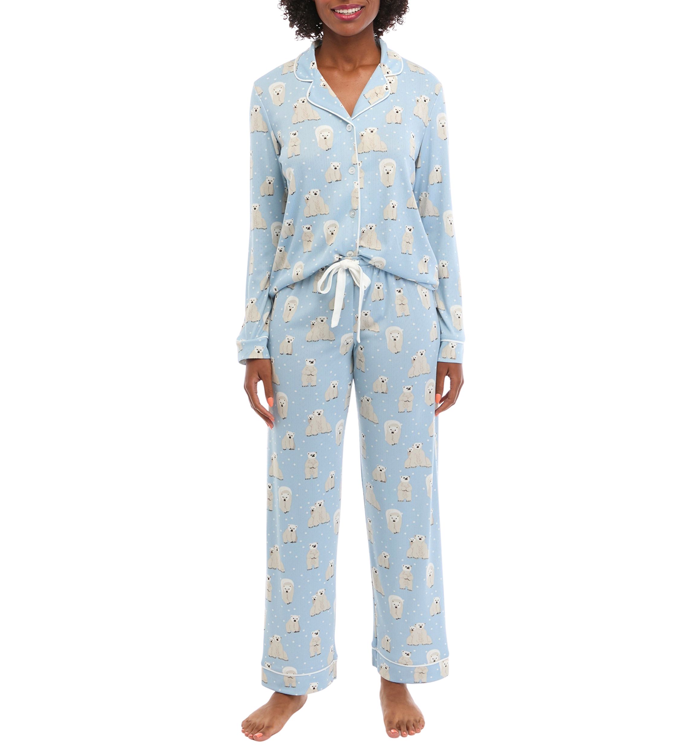 Brushed Pointelle Printed Notched Pajama Set 