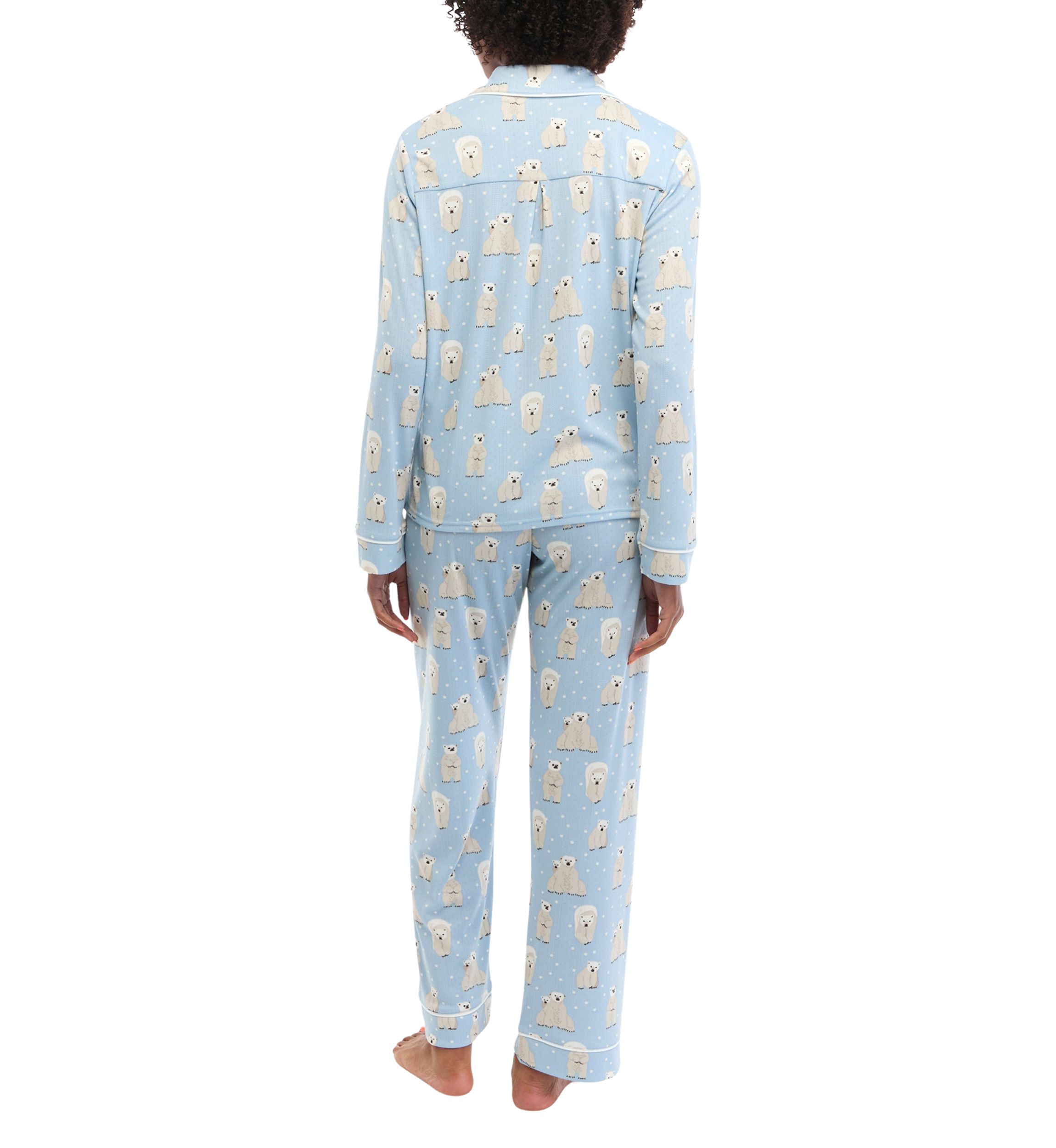 Brushed Pointelle Printed Notched Pajama Set 