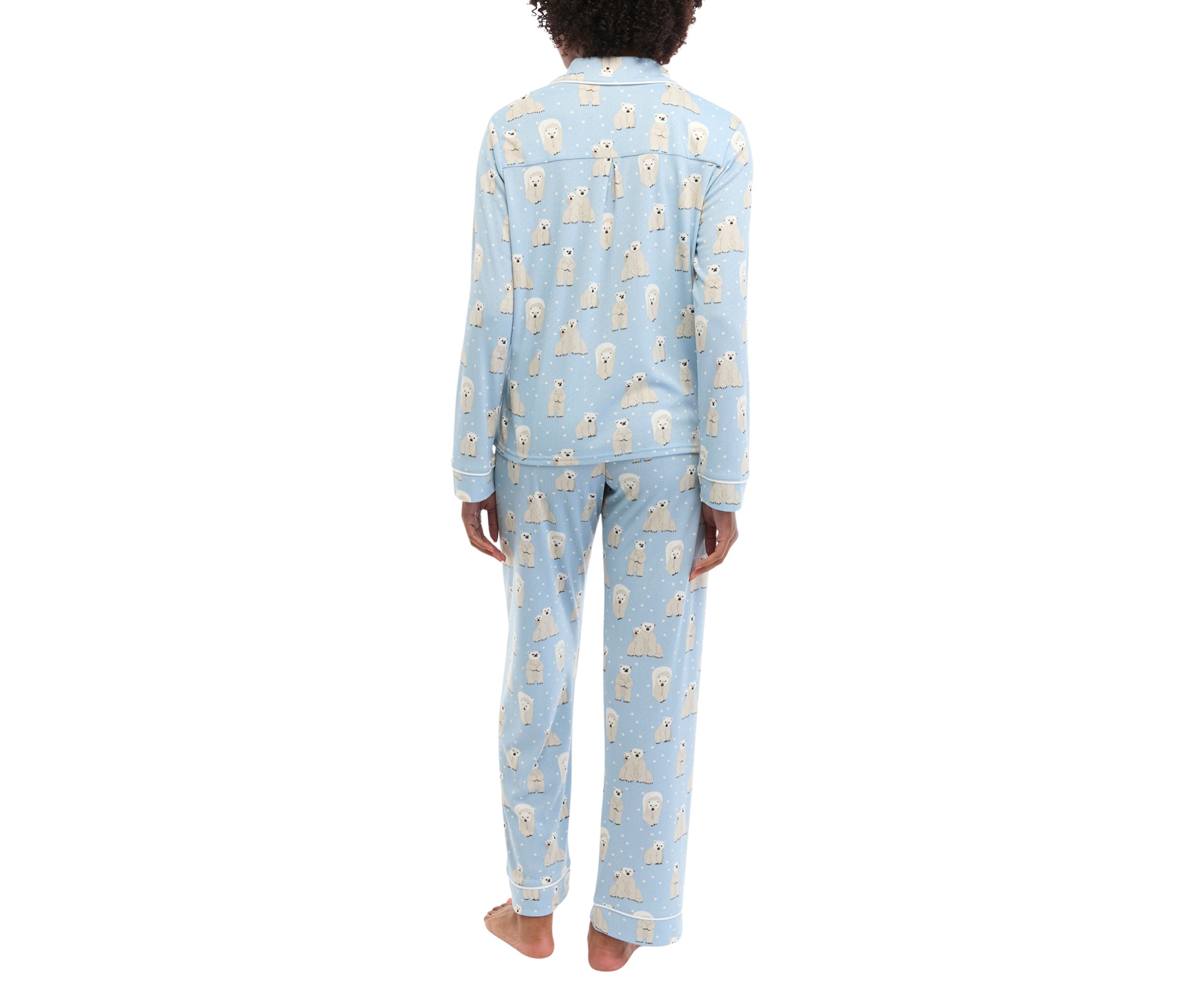 Brushed Pointelle Printed Notched Pajama Set 