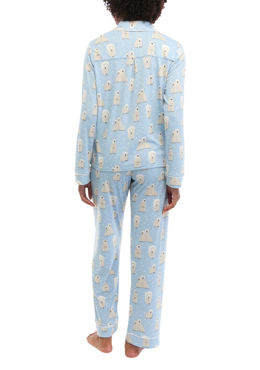 Brushed Pointelle Printed Notched Pajama Set 